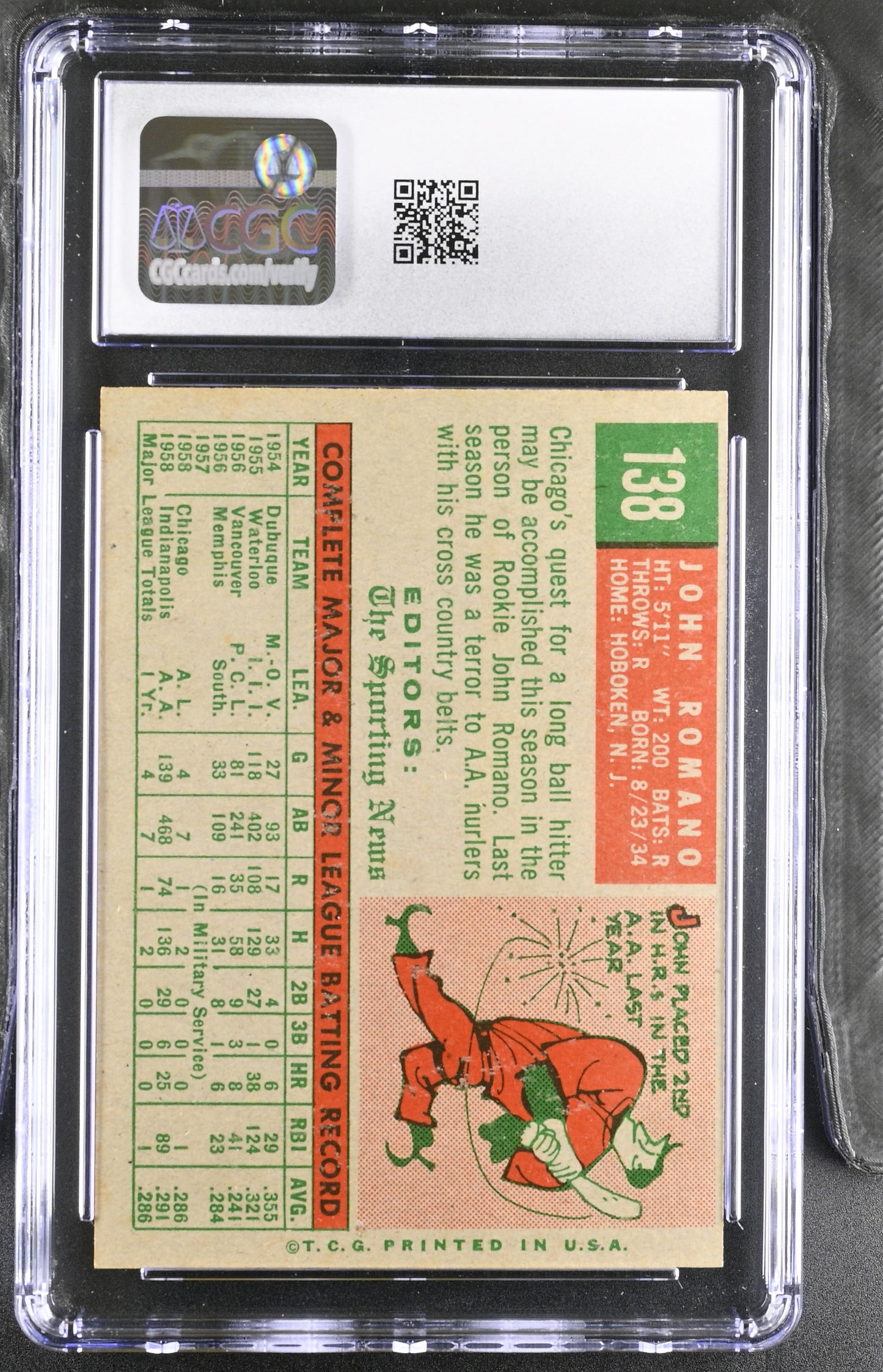 1959 Topps #138 Johnny Romano CGC 5 SN 6142657020
