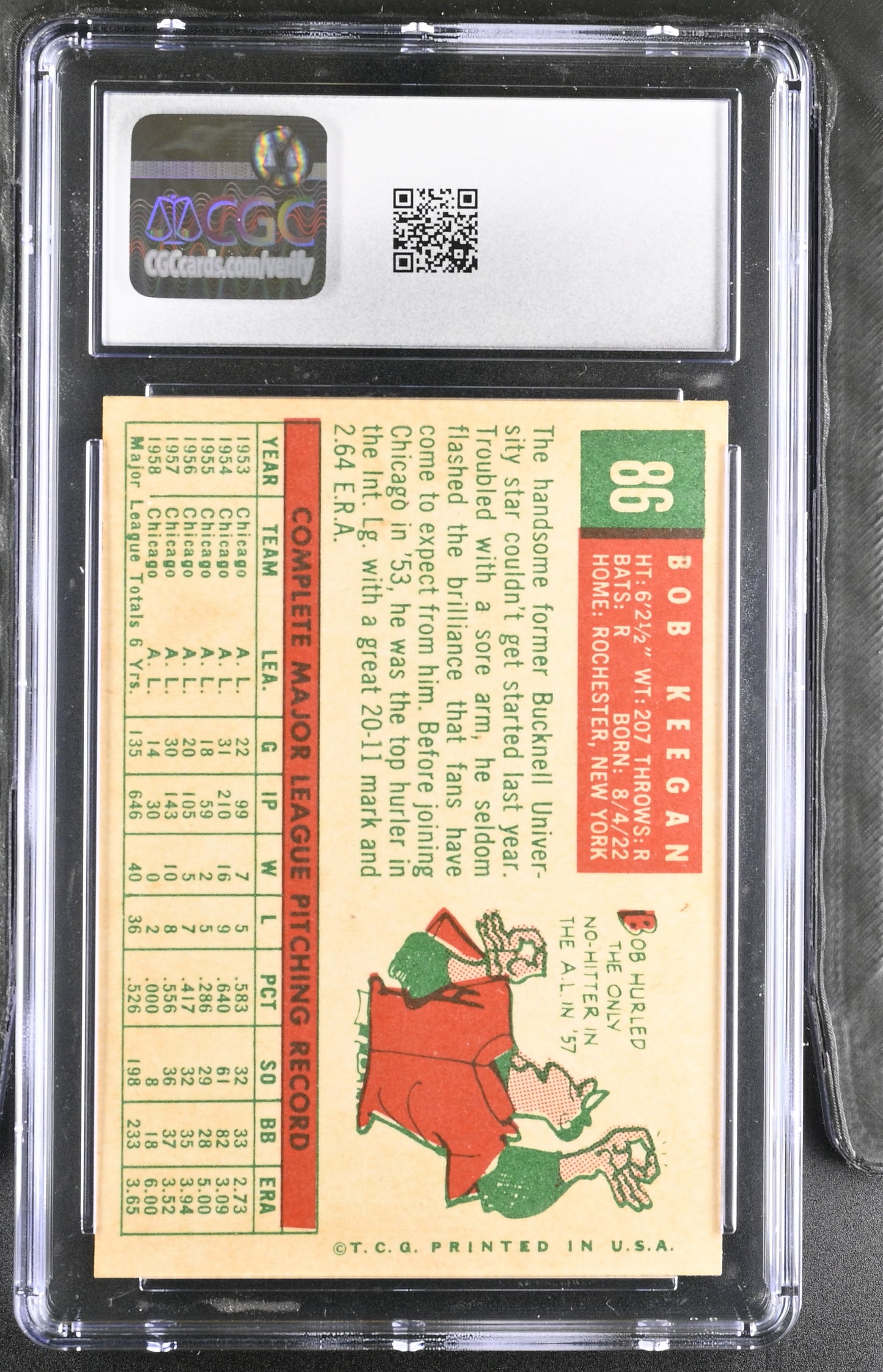 1959 Topps #86 Bob Keegan CGC 8 SN 6142657026