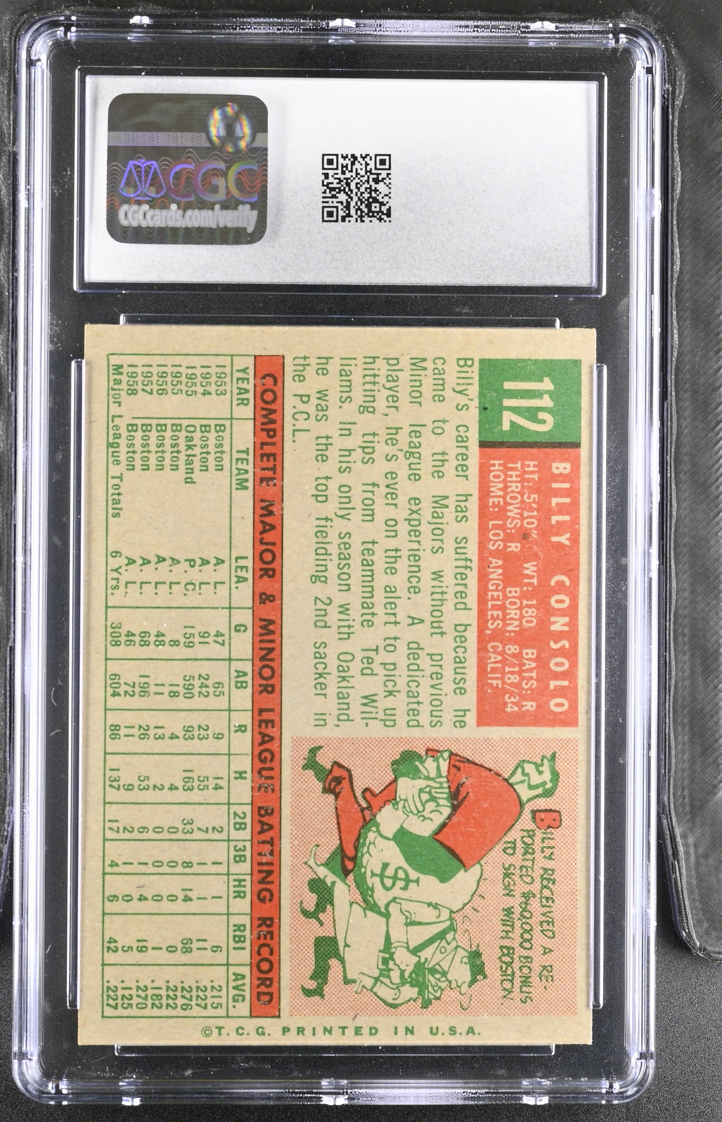 1959 Topps #112 Billy Consolo CGC 5.5 SN 6142657034