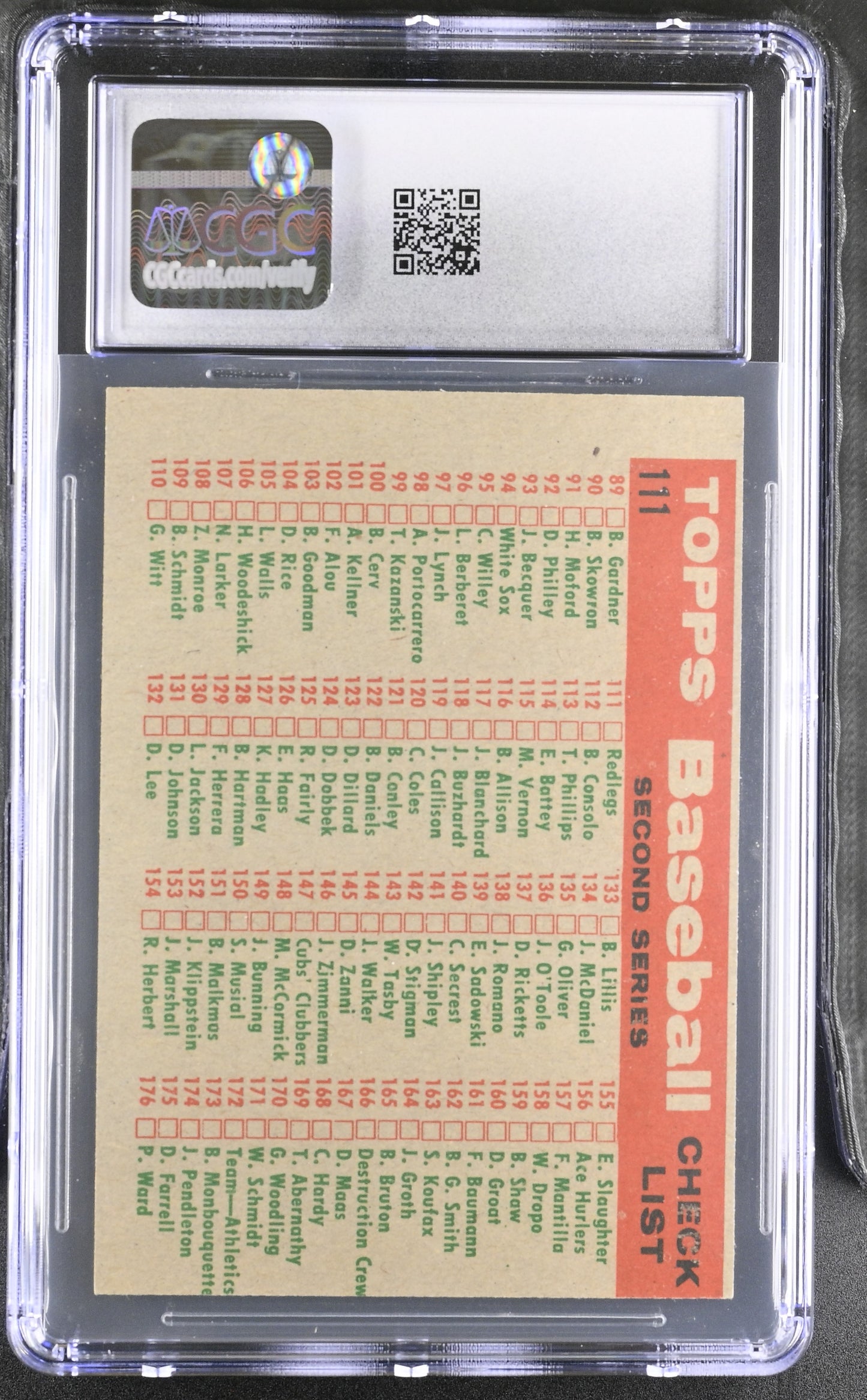 1959 Topps #111 Cincinnati Red Legs CGC 3.5 SN 6142657035