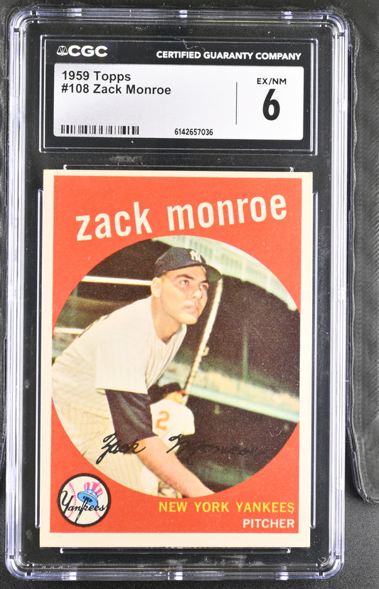 1959 Topps #108 Zack Monroe CGC 6 SN 6142657036