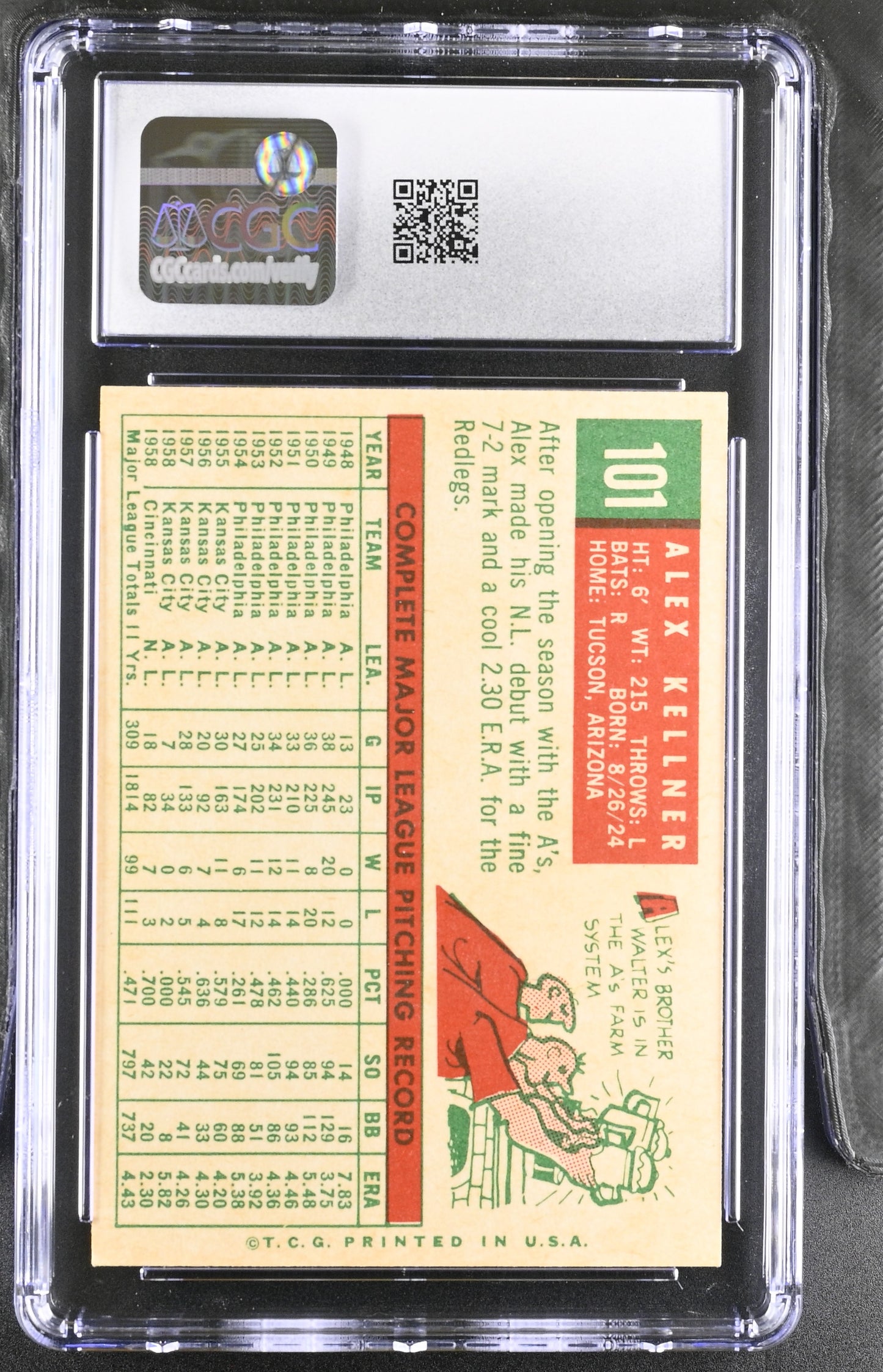 1959 Topps #101 Alex Kellner CGC 7 SN 6142657040