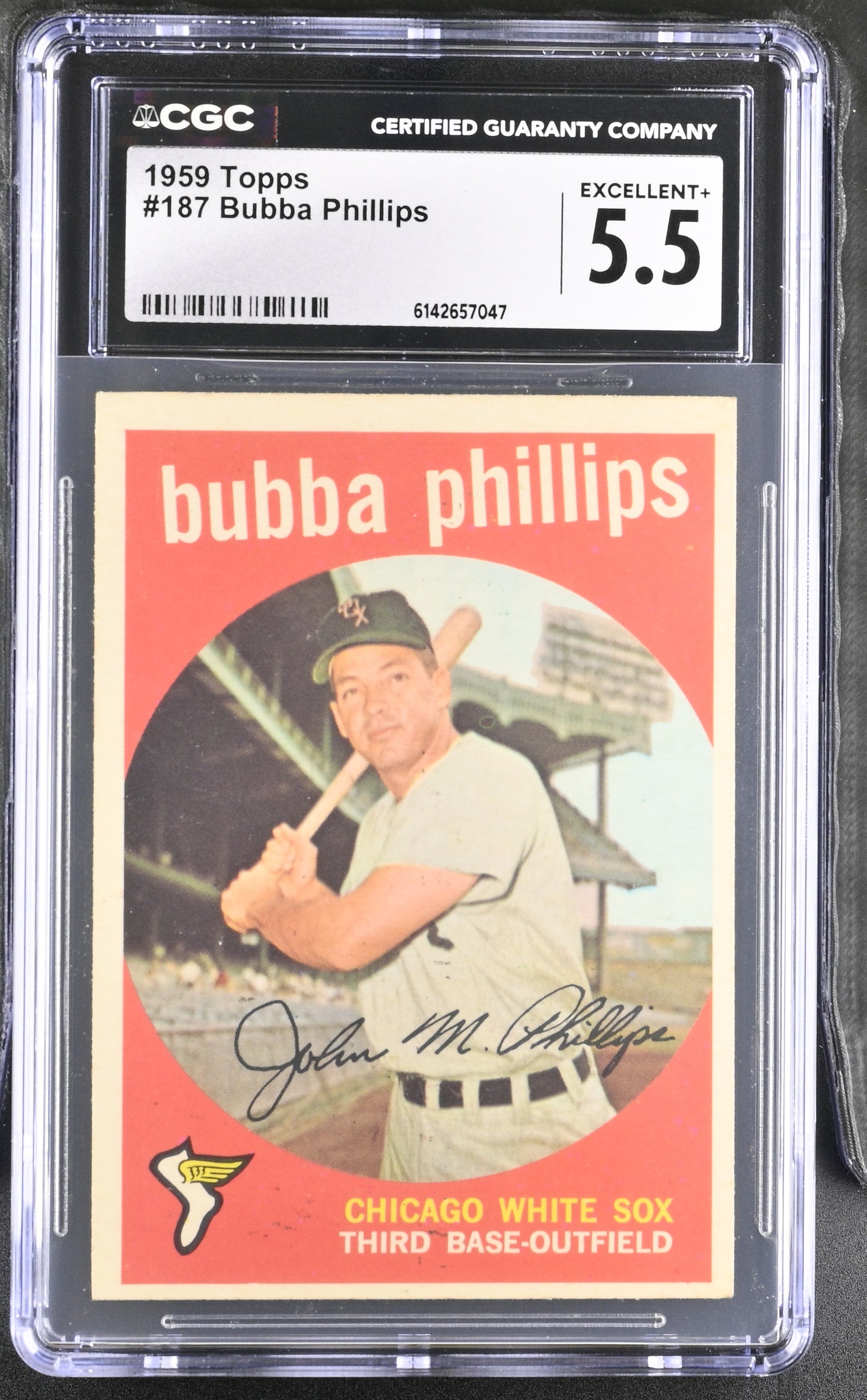 1959 Topps #187 Bubba Phillips CGC 5.5 SN 6142657047