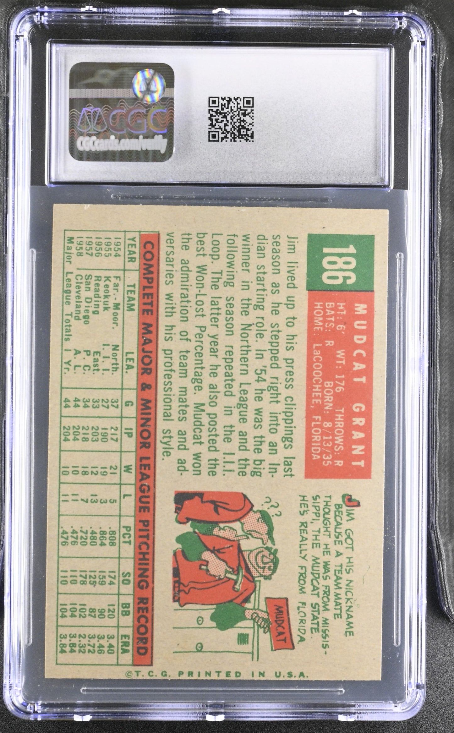 1959 Topps #186 Mudcat Grant CGC 5 SN 6142657048