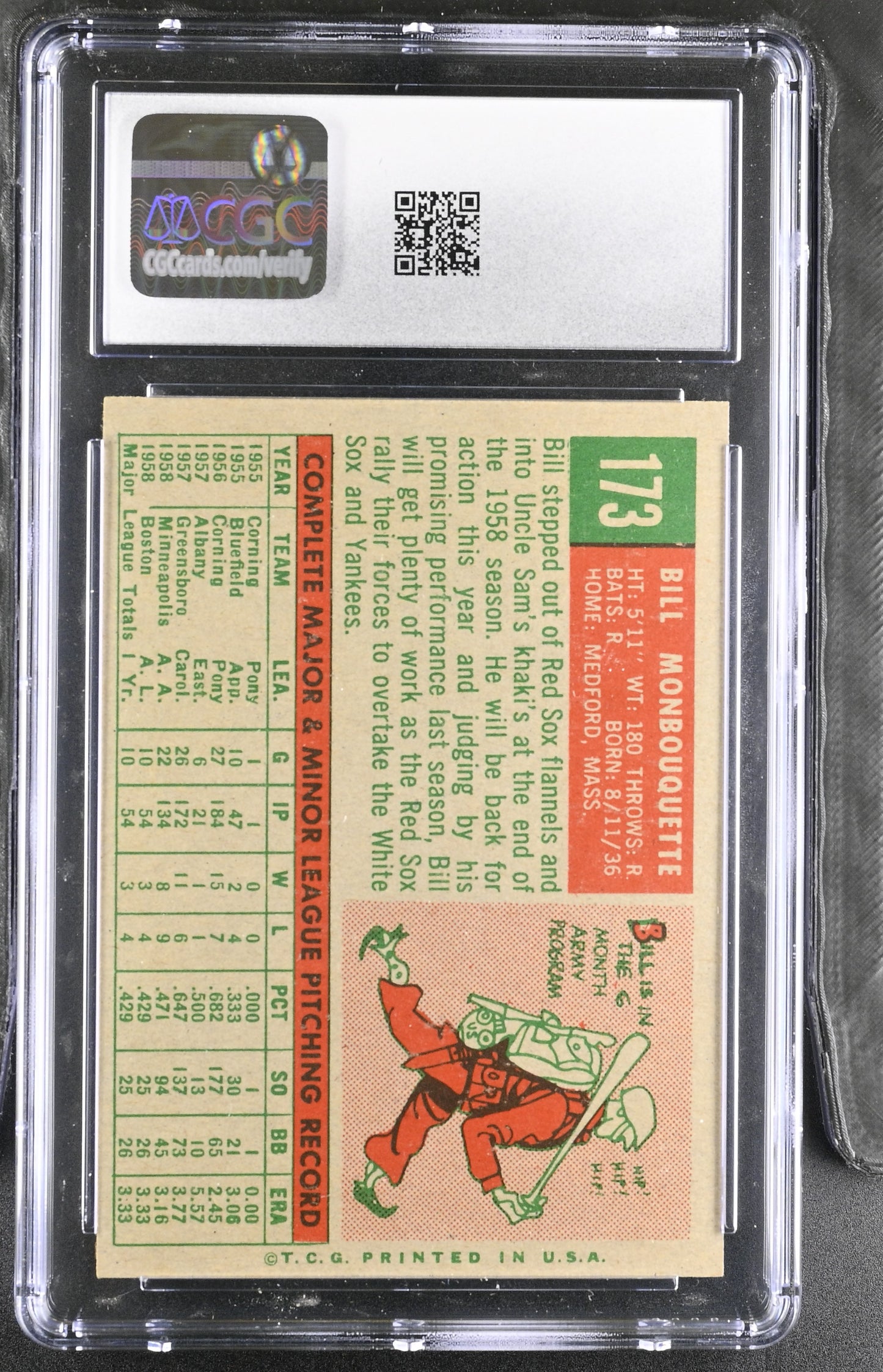 1959 Topps #173 Bill Monbouquette CGC 6.5 SN 6142657050