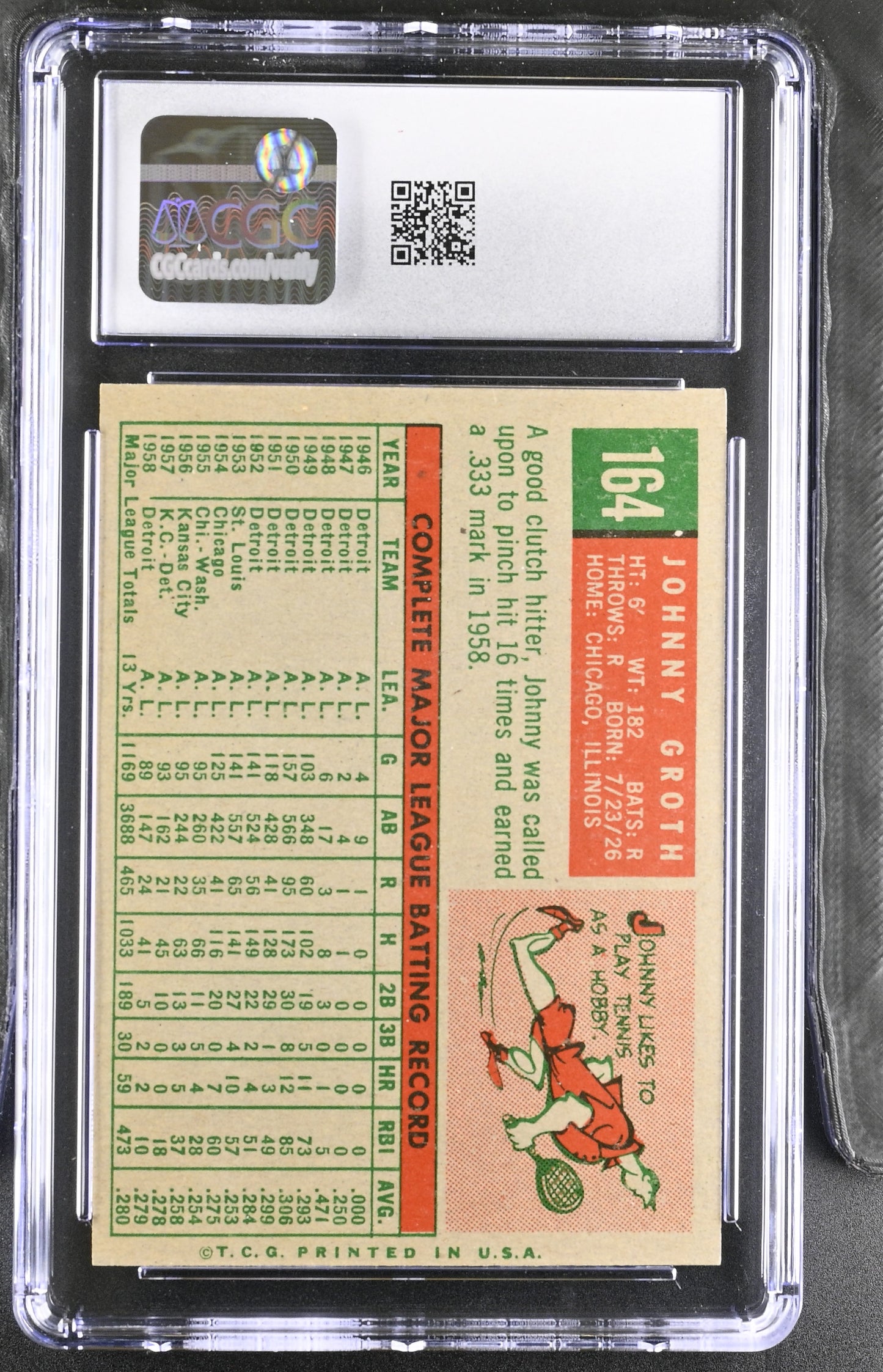 1959 Topps #164 Johnny Groth CGC 6 SN 6142657053
