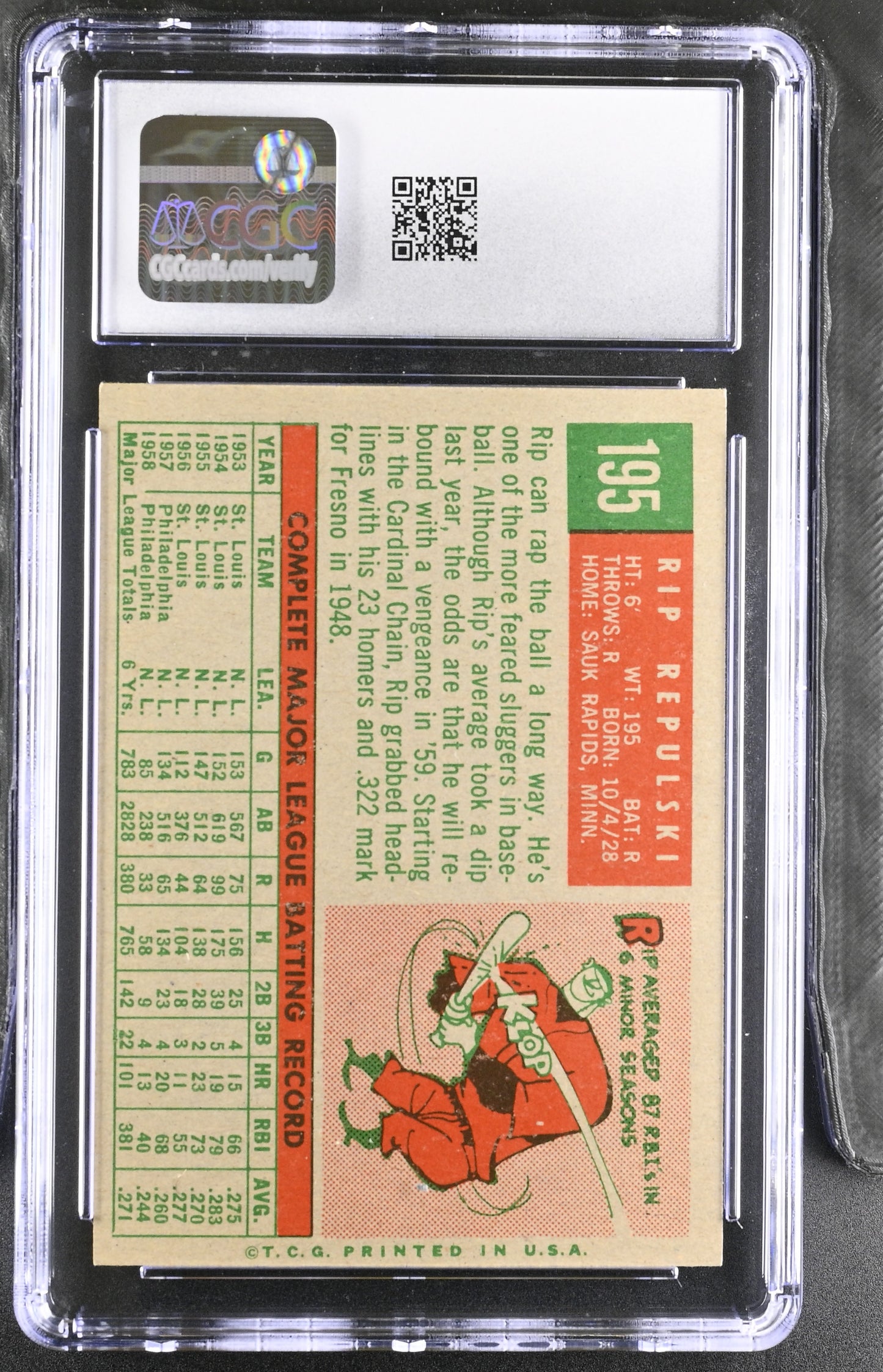1959 Topps #195 Rip Repulski CGC 5.5 SN 6142657054