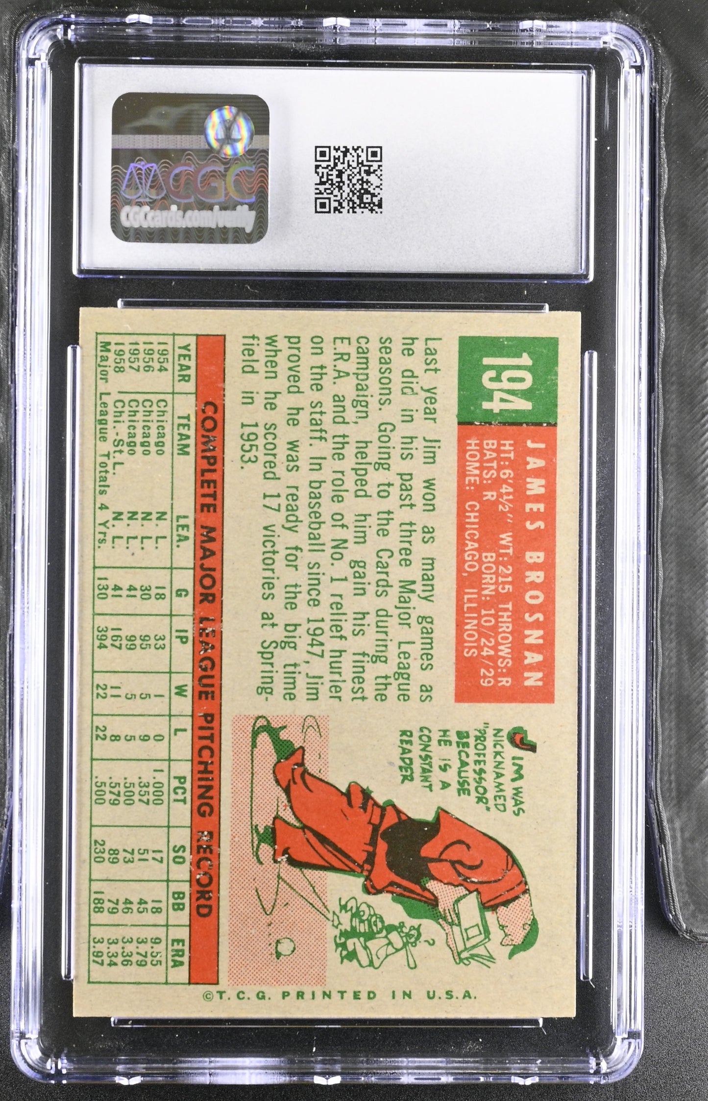 1959 Topps #194 Jim Brosnan CGC 7 SN 6142657055
