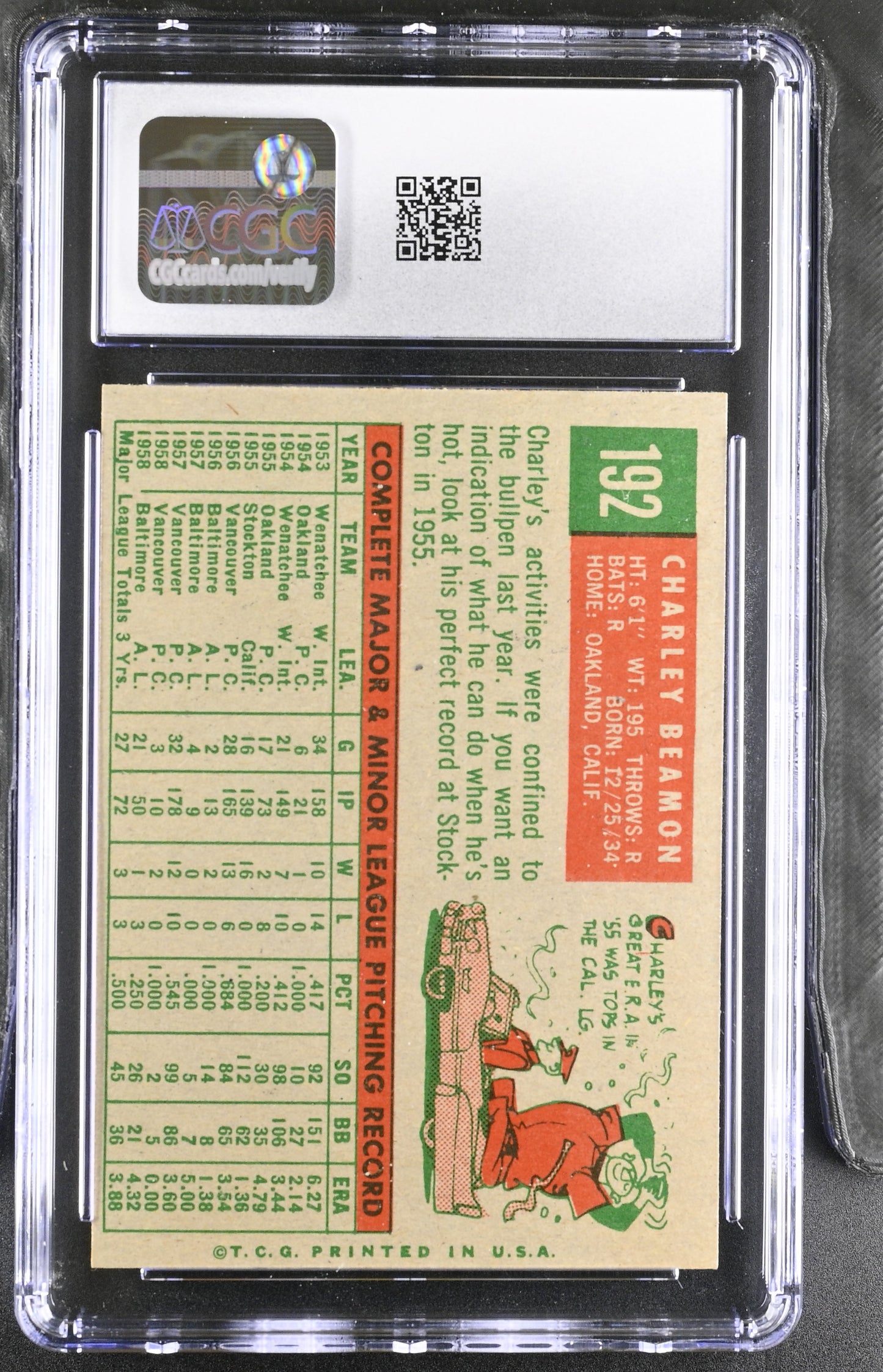1959 Topps #192 Charley Beamon CGC 7 SN 6142657056