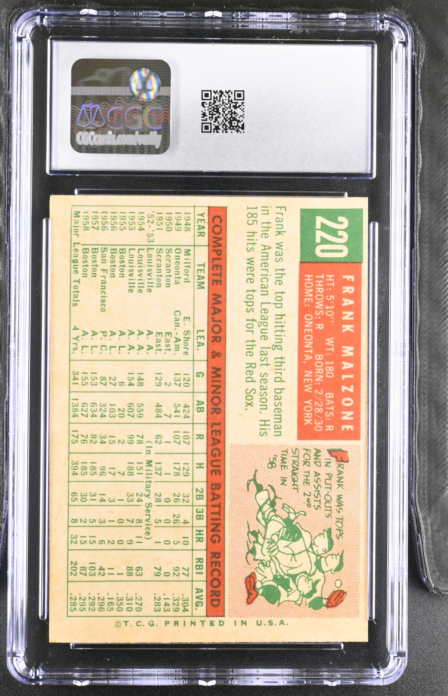 1959 Topps #220 Frank Malzone CGC 5.5 SN 6142657058