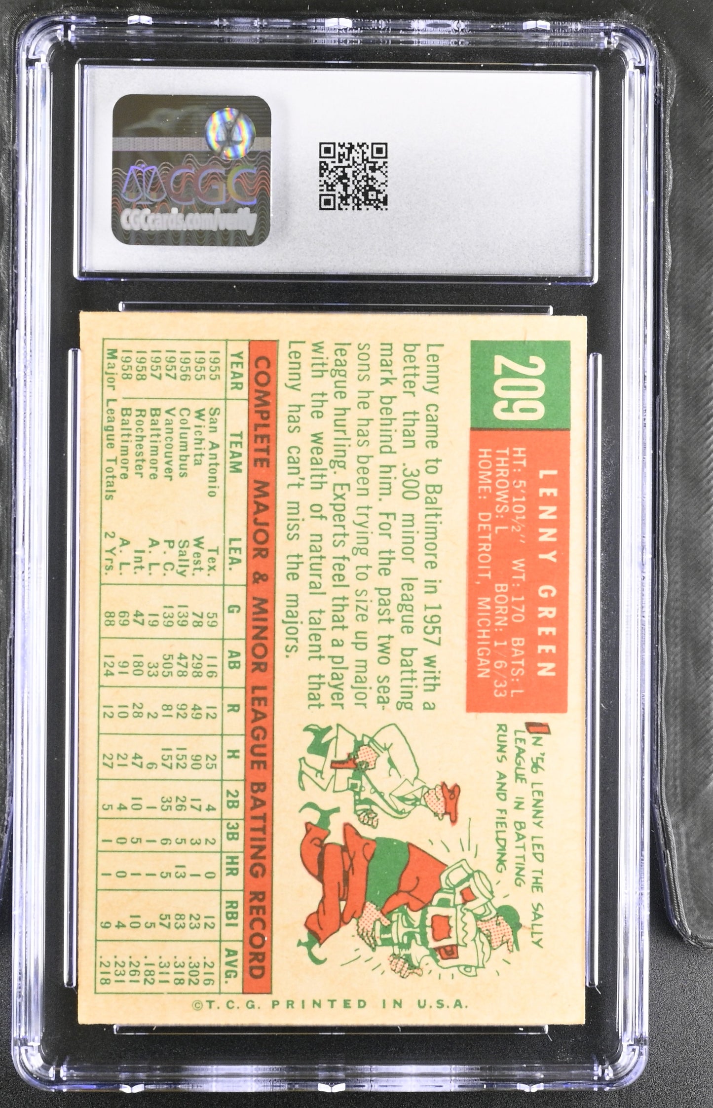 1959 Topps #209 Lenny Green CGC 8 SN 6142657062