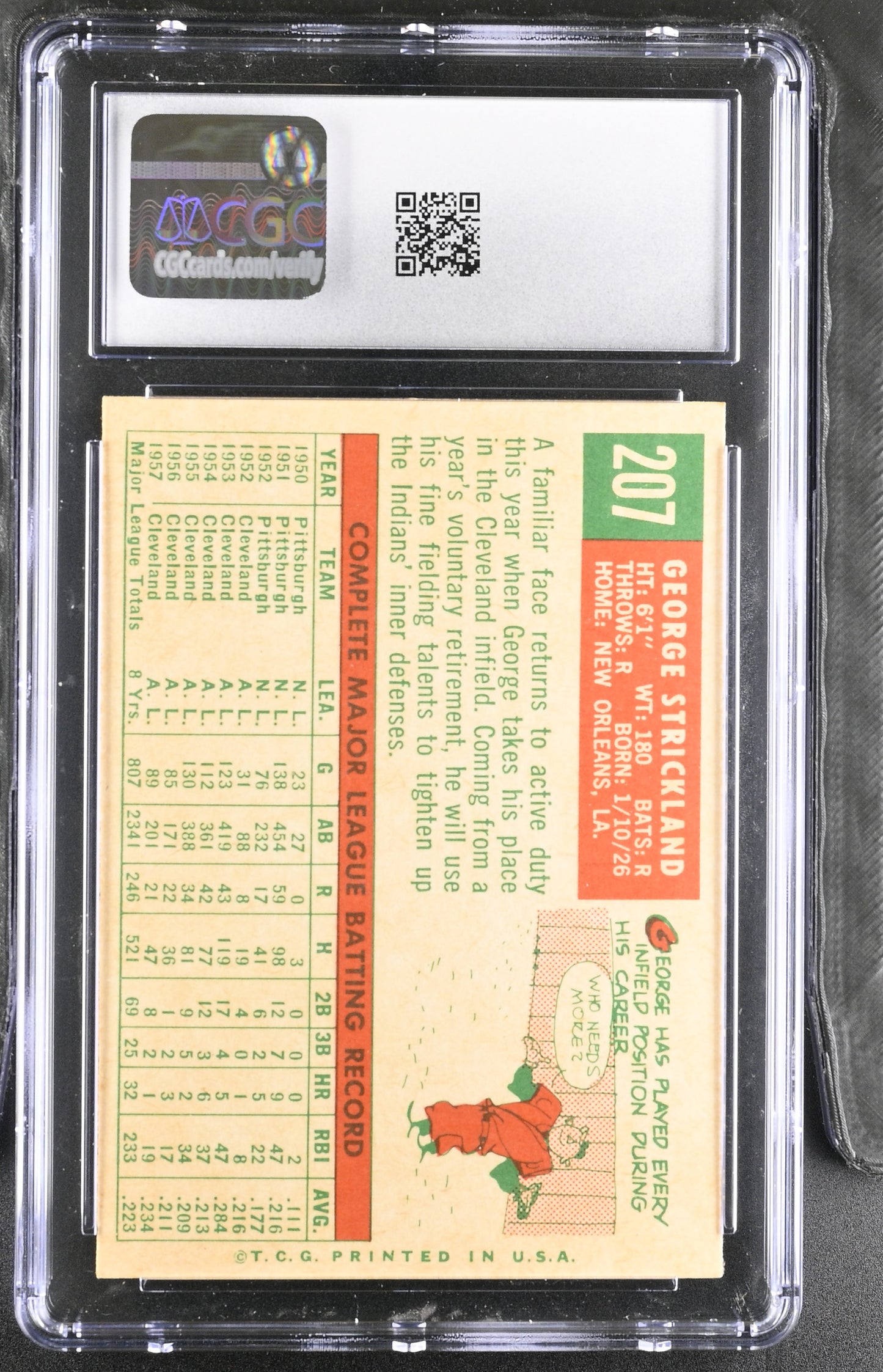 1959 Topps #207 George Strickland CGC 7 SN 6142657063