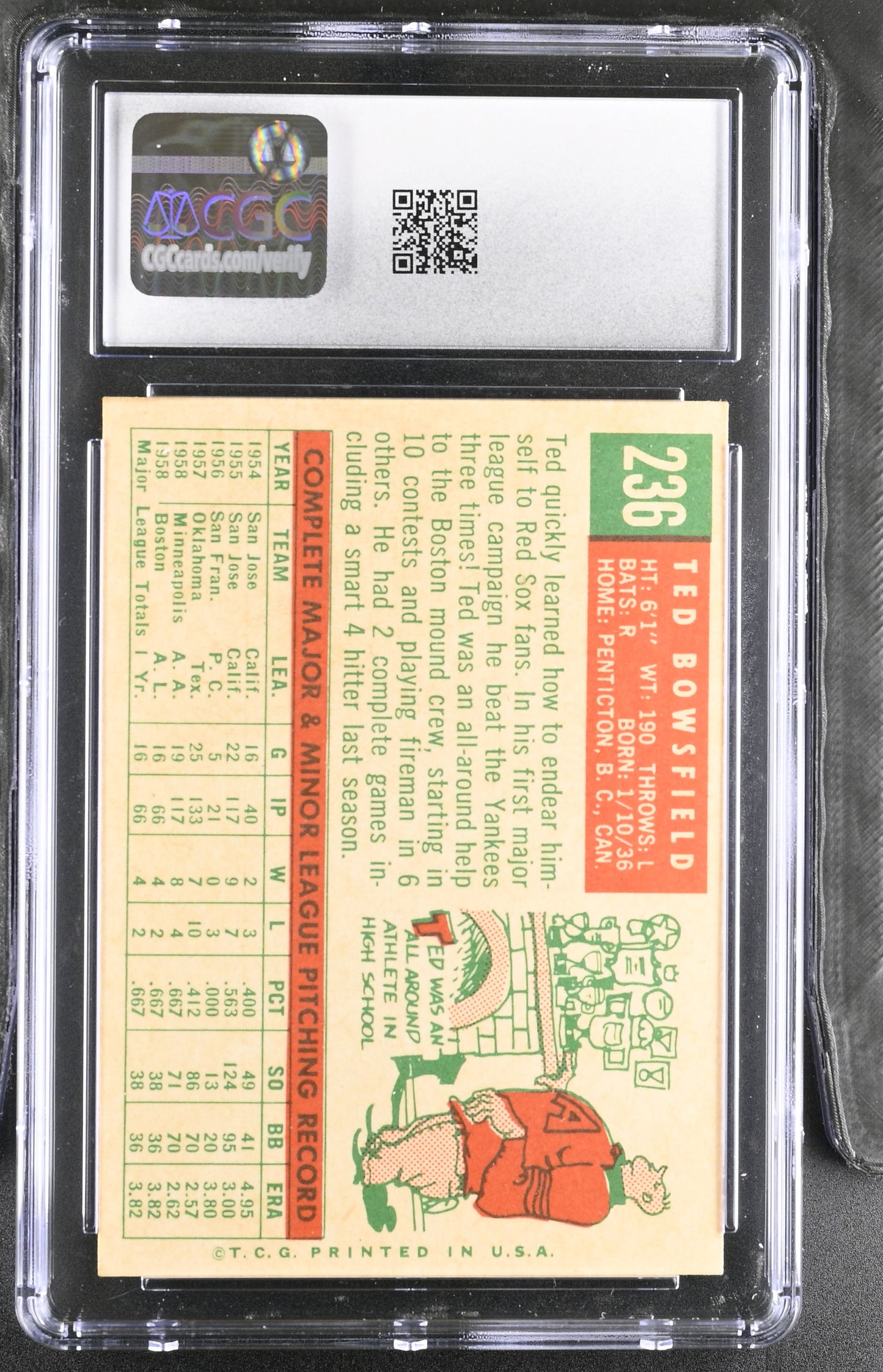1959 Topps #236 Ted Bowsfield CGC 8 SN 6142657070