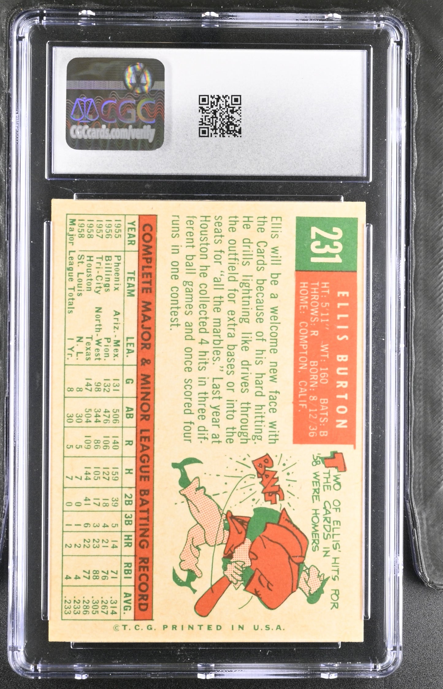 1959 Topps #231 Ellis Burton CGC 7 SN 6142657072