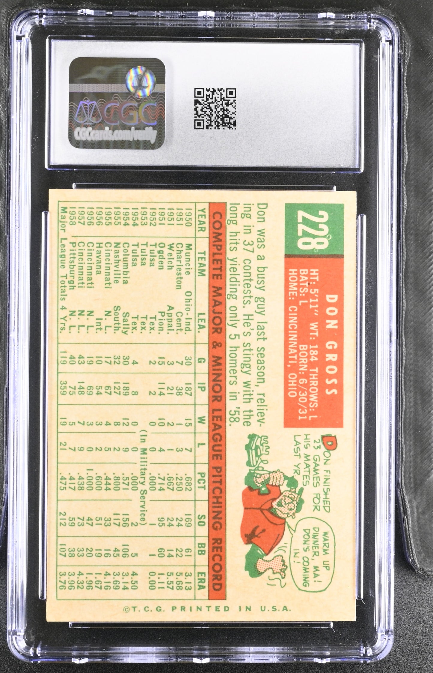 1959 Topps #228 Don Gross CGC 8 SN 6142657074