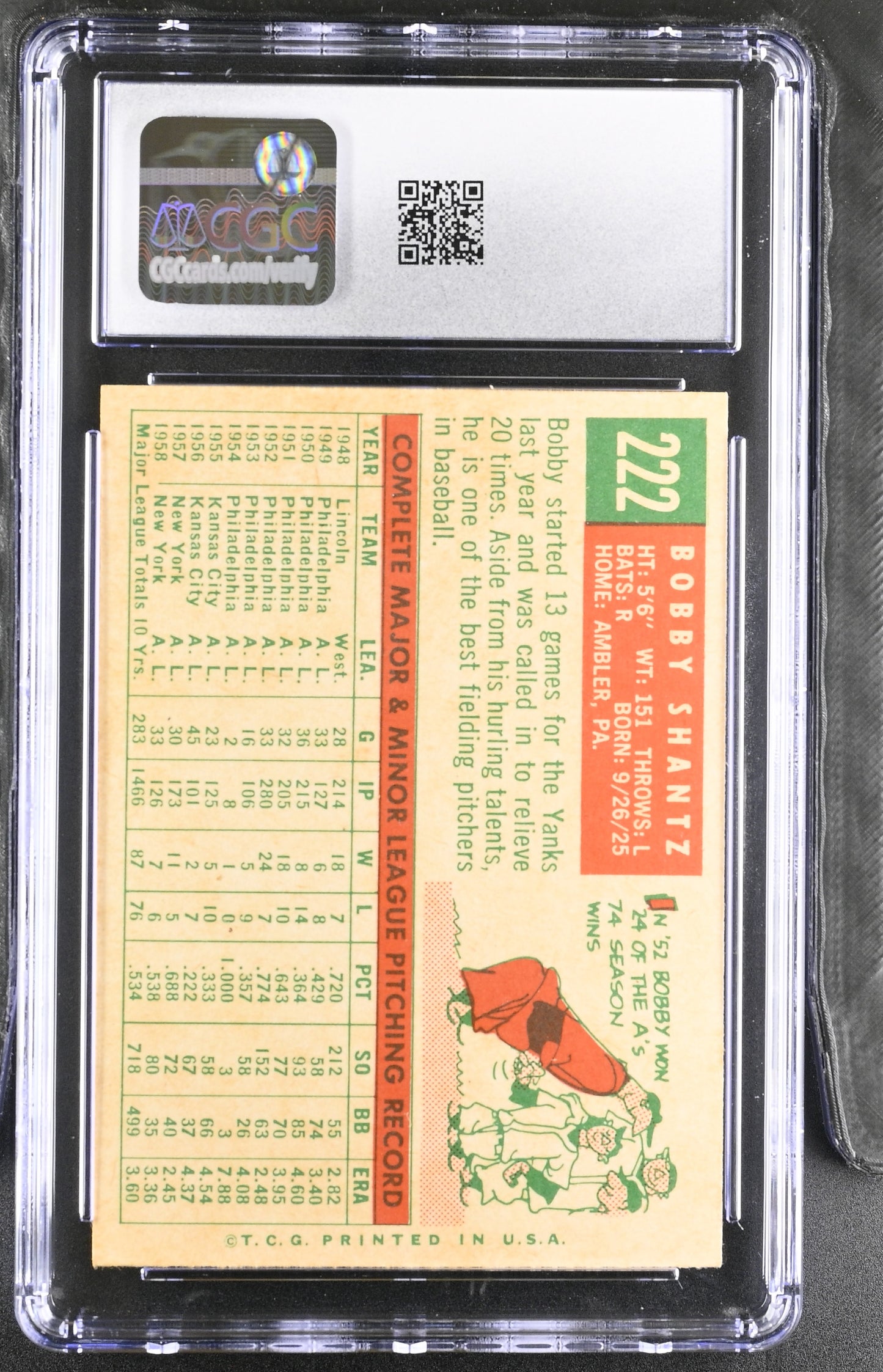 1959 Topps #222 Bobby Shantz CGC 7 SN 6142657076