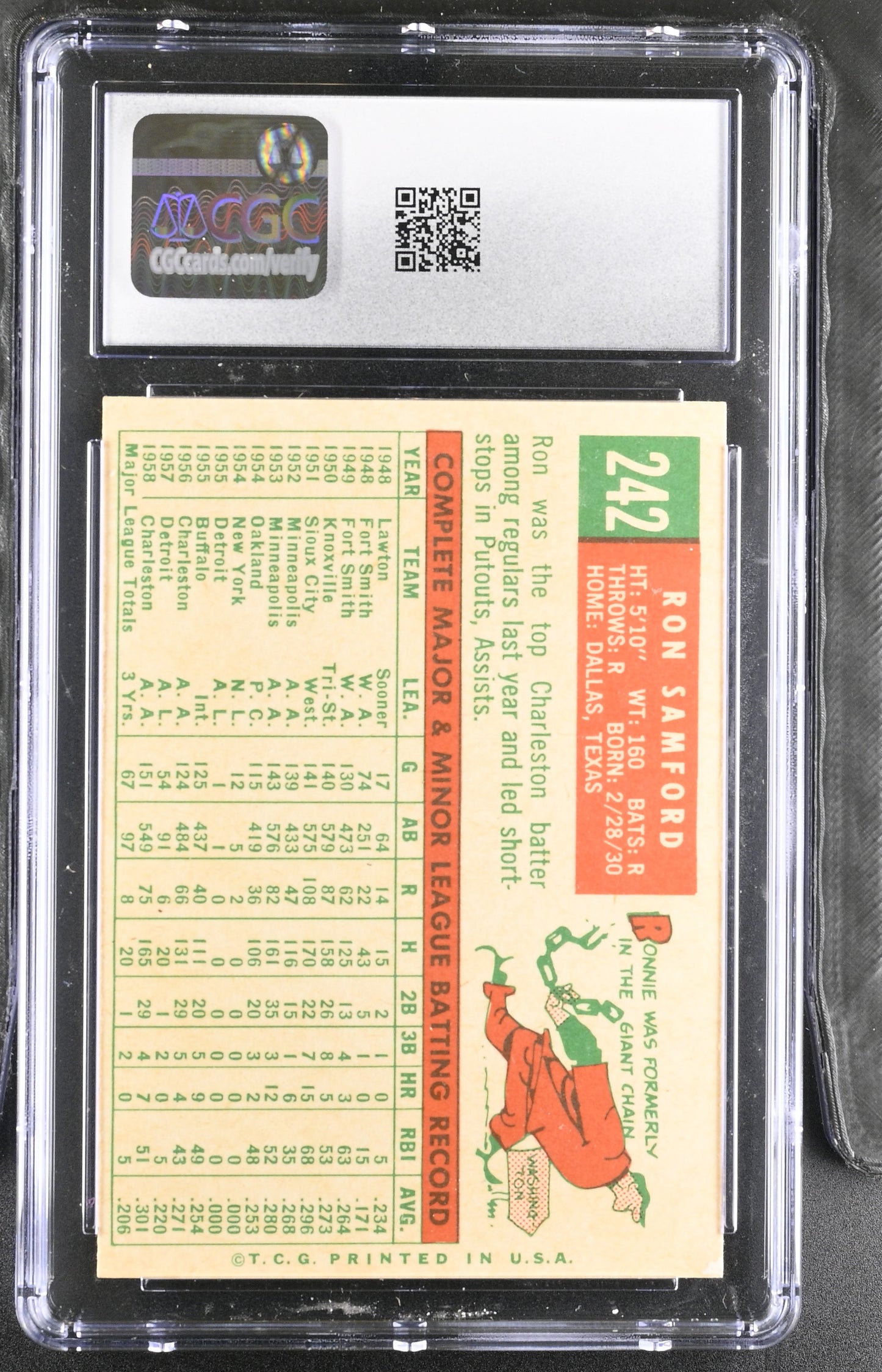 1959 Topps #242 Ron Samford CGC 8 SN 6142657080