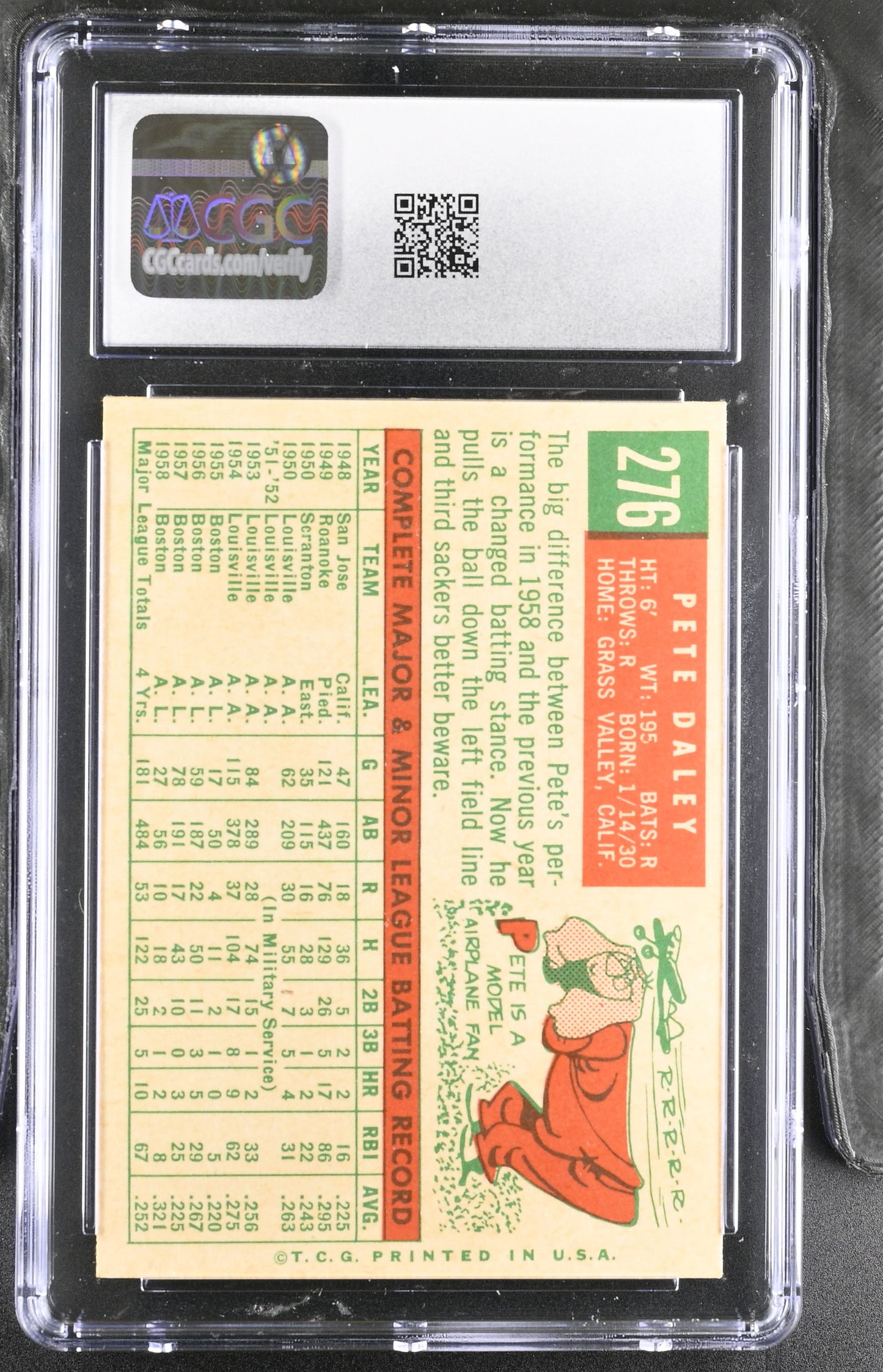 1959 Topps #276 Pete Daley CGC 8 SN 6142657081