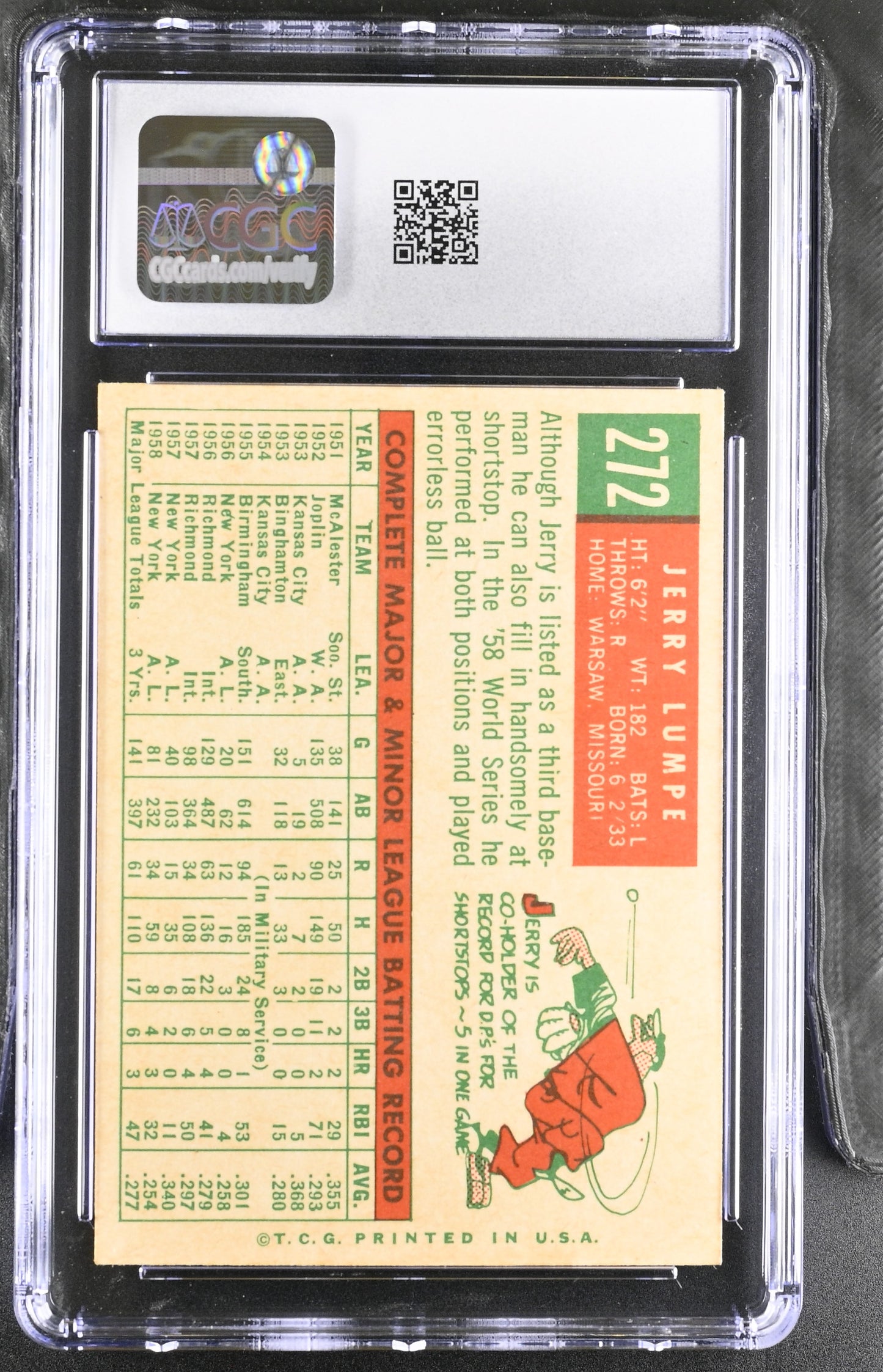 1959 Topps #272 Jerry Lumpe CGC 7 SN 6142657083