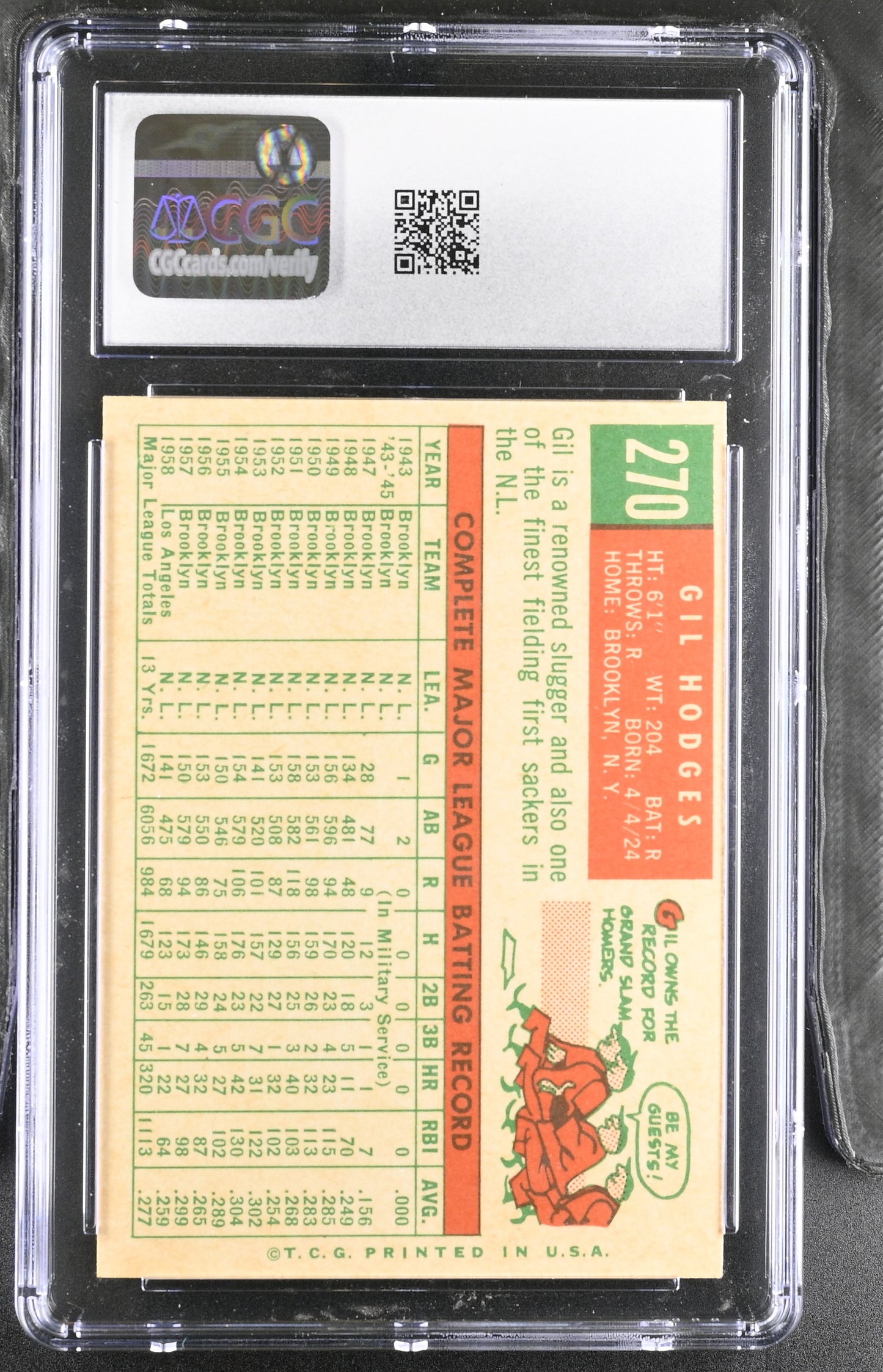 1959 Topps #270 Gil Hodges CGC 4 SN 6142657084