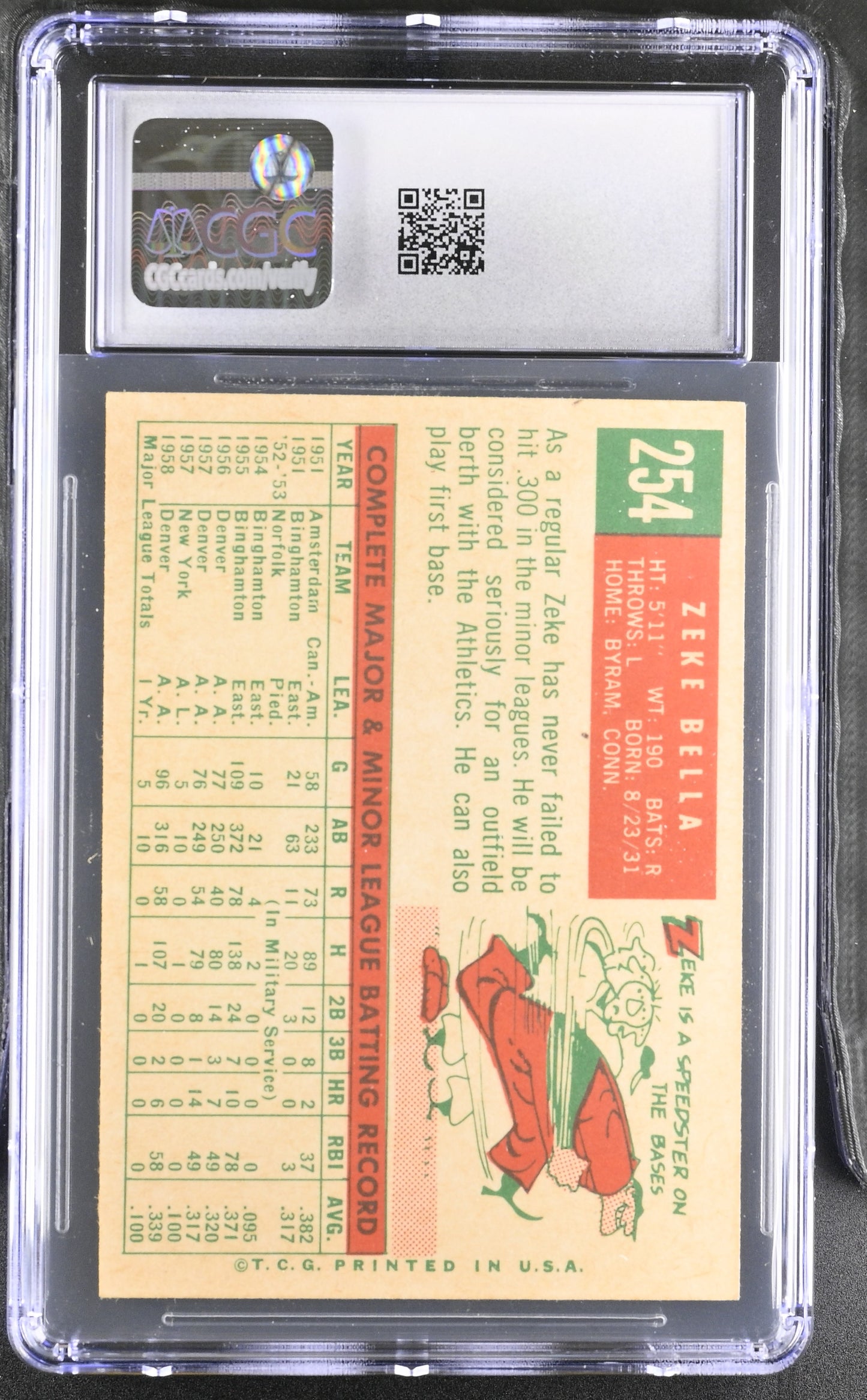 1959 Topps #254 Zeke Bella CGC 6 SN 6142657089