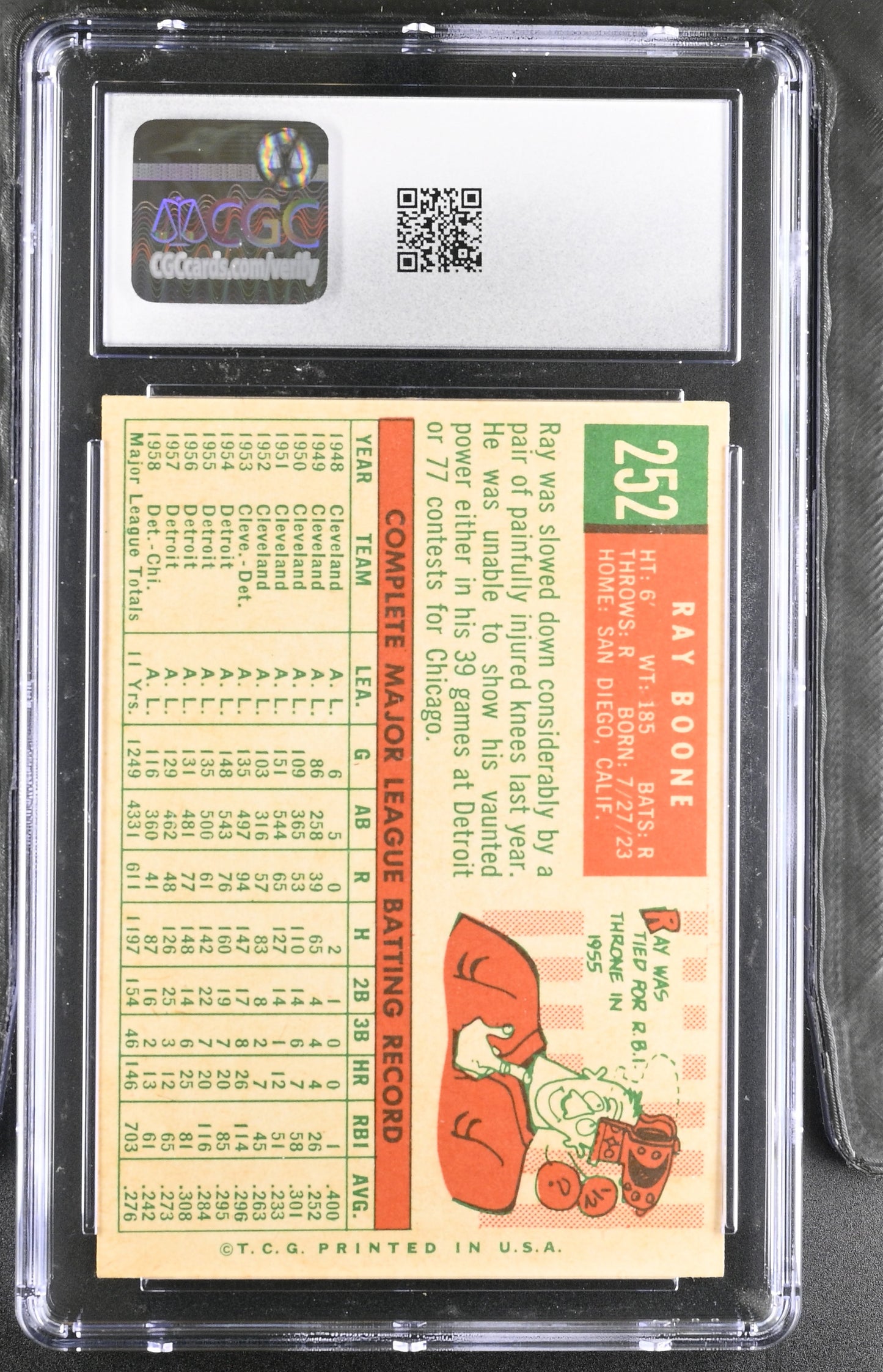 1959 Topps #252 Ray Boone CGC 7 SN 6142657090