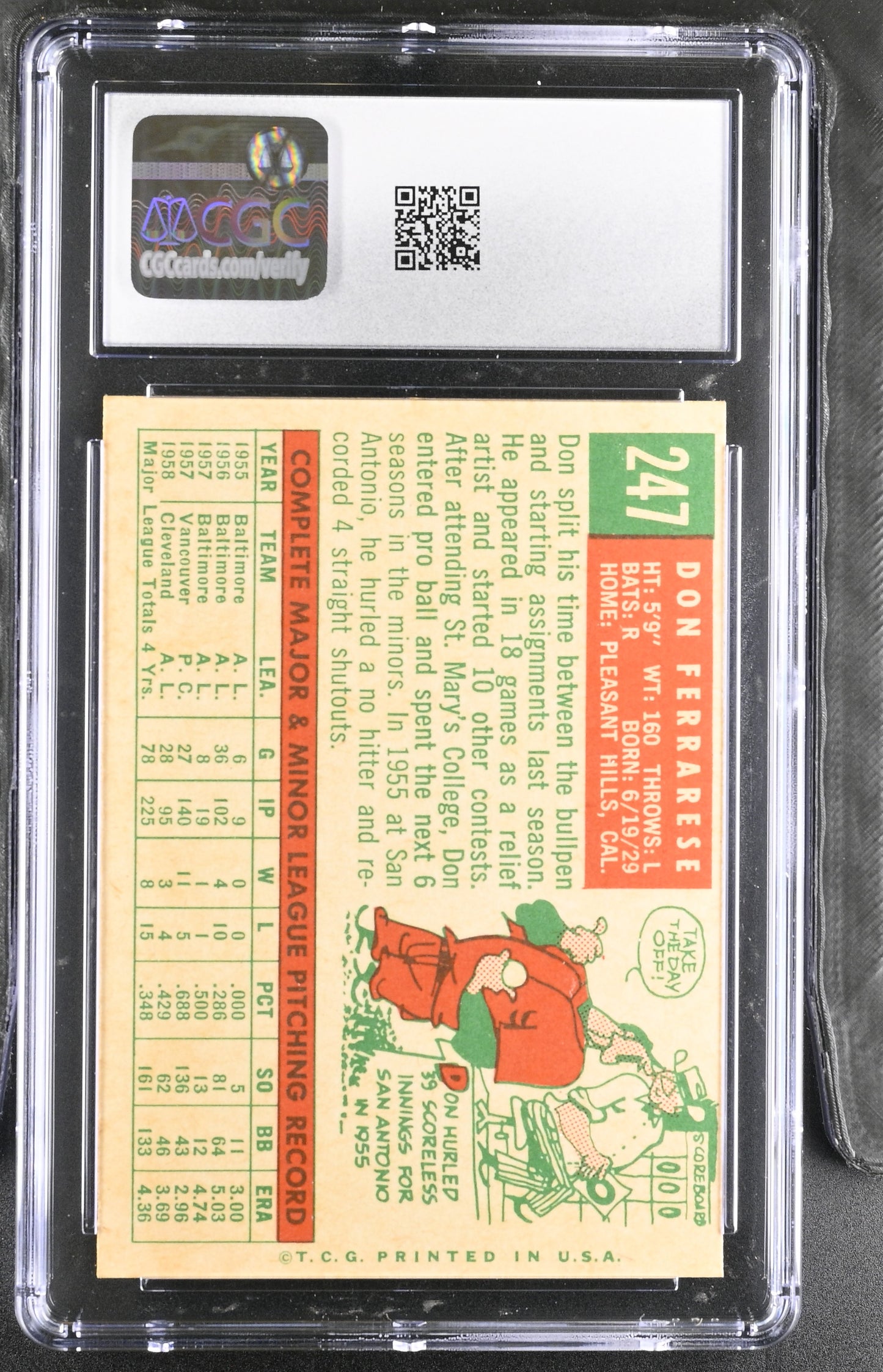 1959 Topps #247 Don Ferrarese CGC 8.5 SN 6142657094