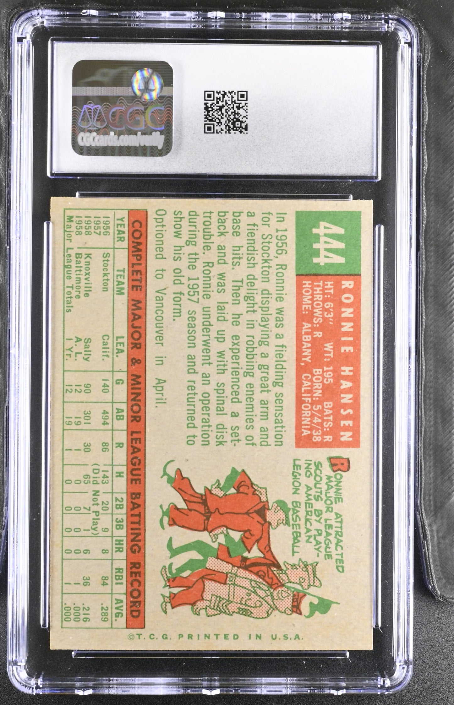1959 Topps #444 Ron Hansen CGC 6 SN 6142657098