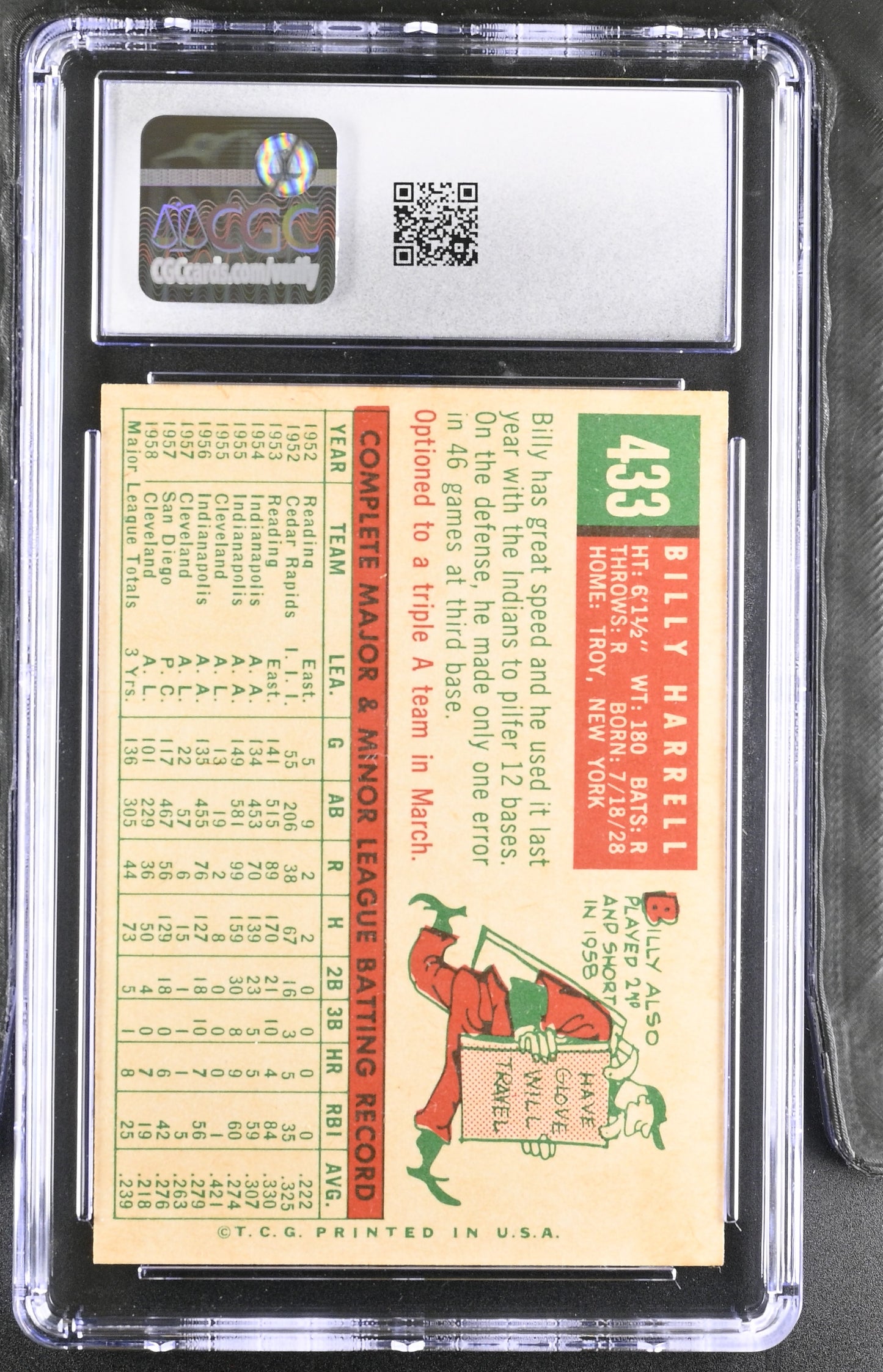1959 Topps #433 Billy Harrell CGC 6 SN 6142657101