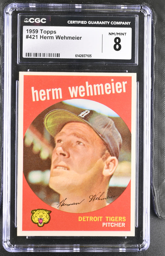 1959 Topps #421 Herm Wehmeier CGC 8 SN 6142657105