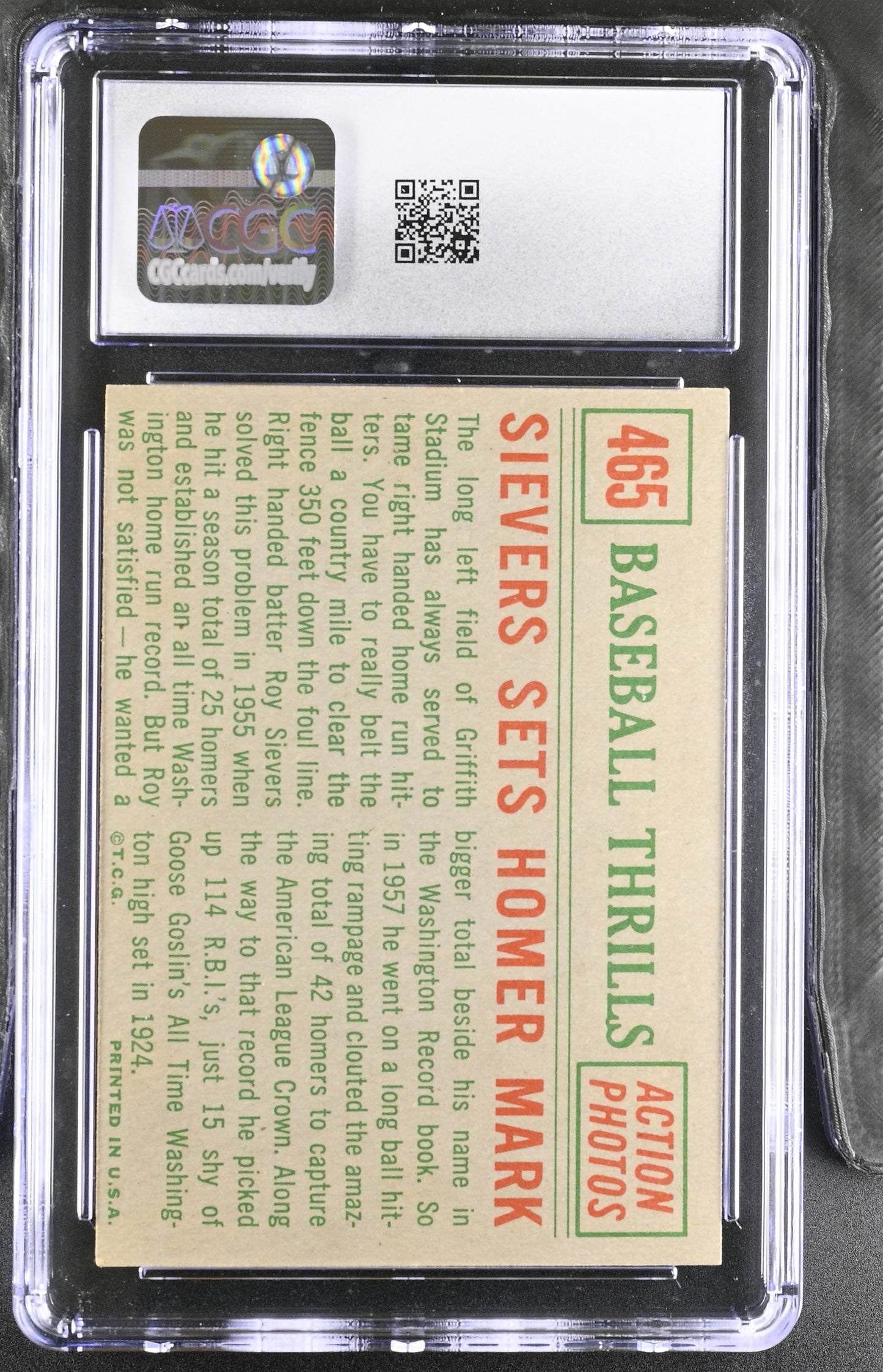 1959 Topps #465 Sievers Sets Homer Mark CGC 5.5 SN 6142657111
