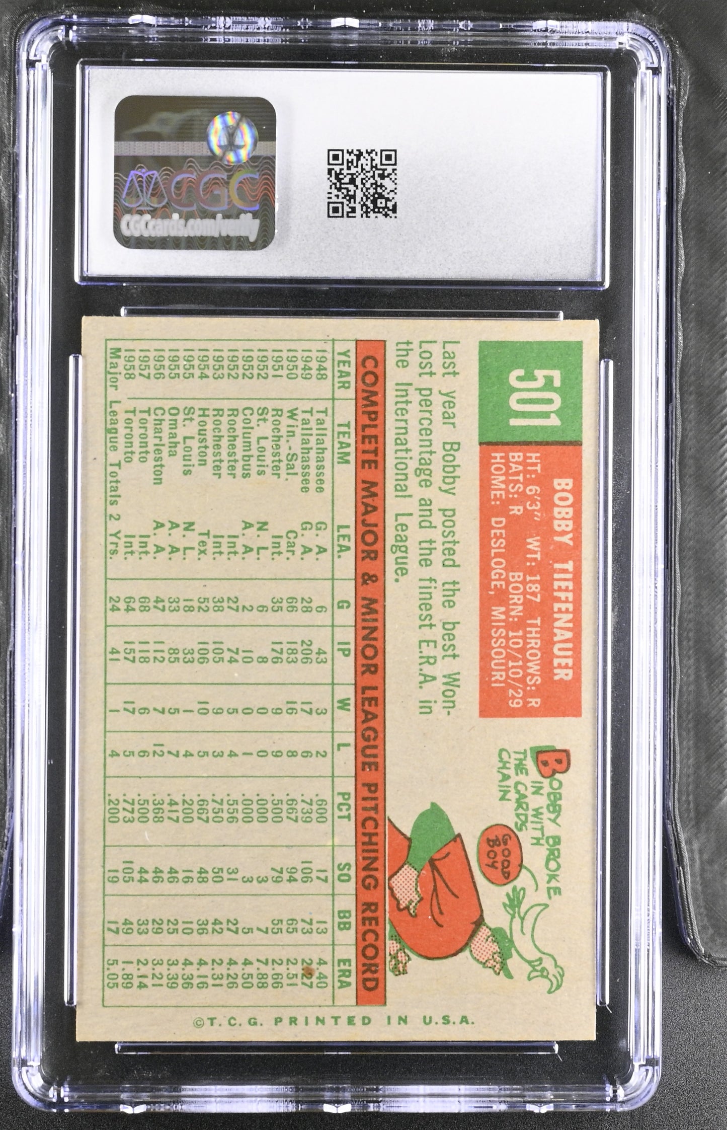 1959 Topps #501 Bobby Tiefenauer CGC 5 SN 6142657113