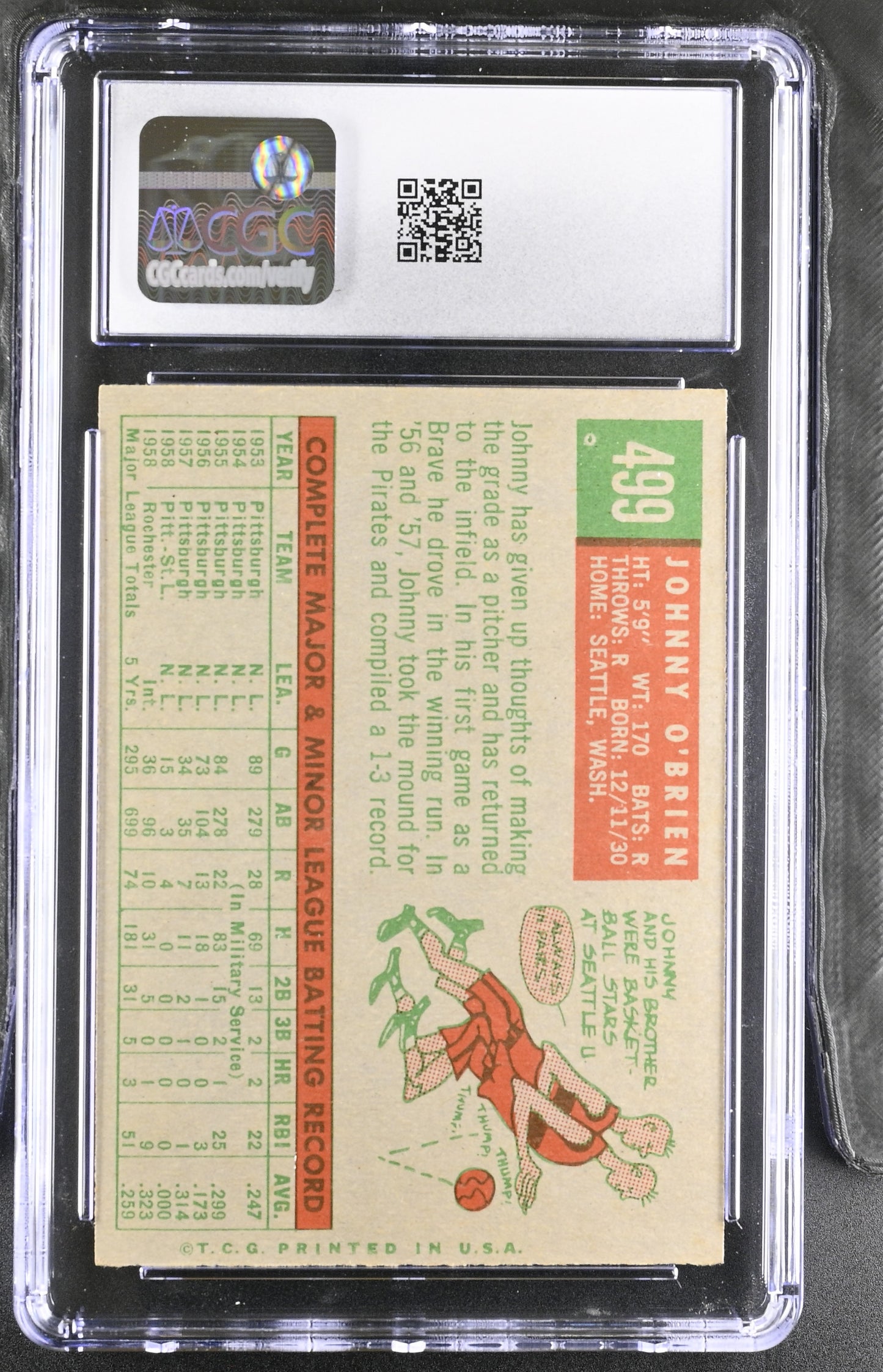 1959 Topps #499 Johnny O'Brien CGC 7.5 SN 6142657115