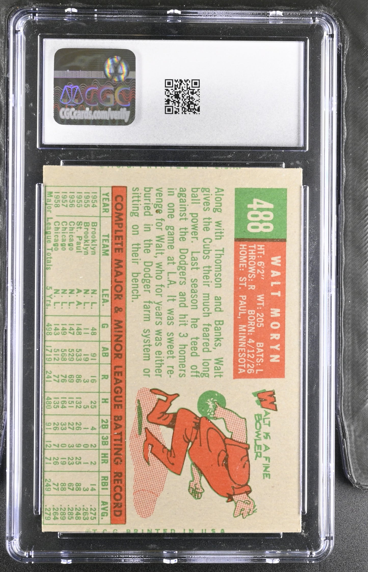 1959 Topps #488 Walt Moryn CGC 4.5 SN 6142657117