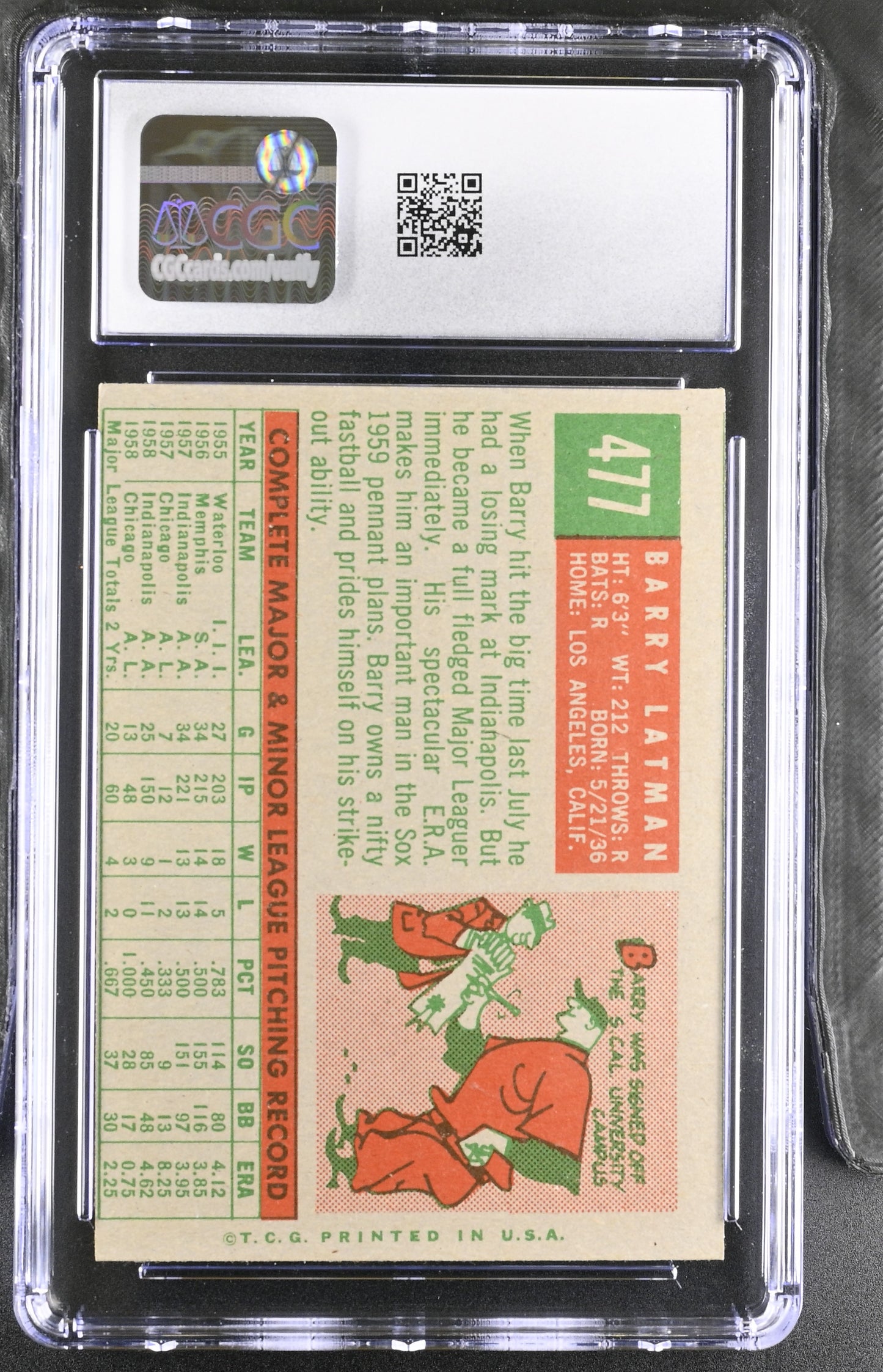 1959 Topps #477 Barry Latman CGC 7 SN 6142657120