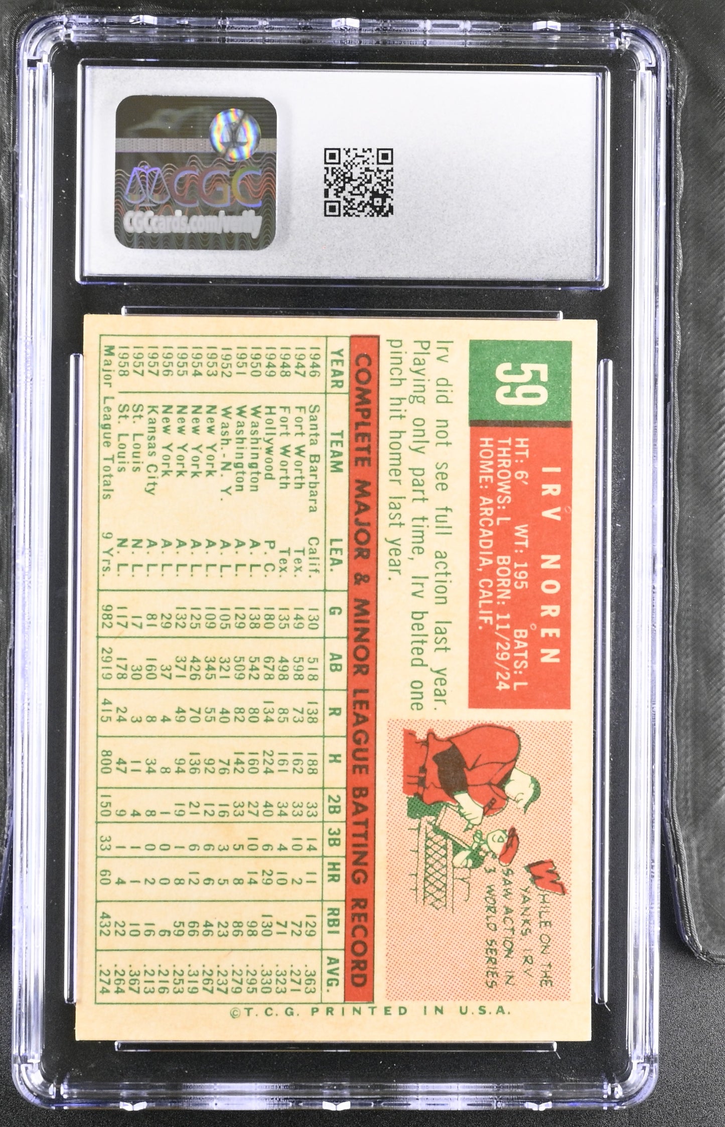 1959 Topps #59 Irv Noren CGC 5.5 SN 6142657133