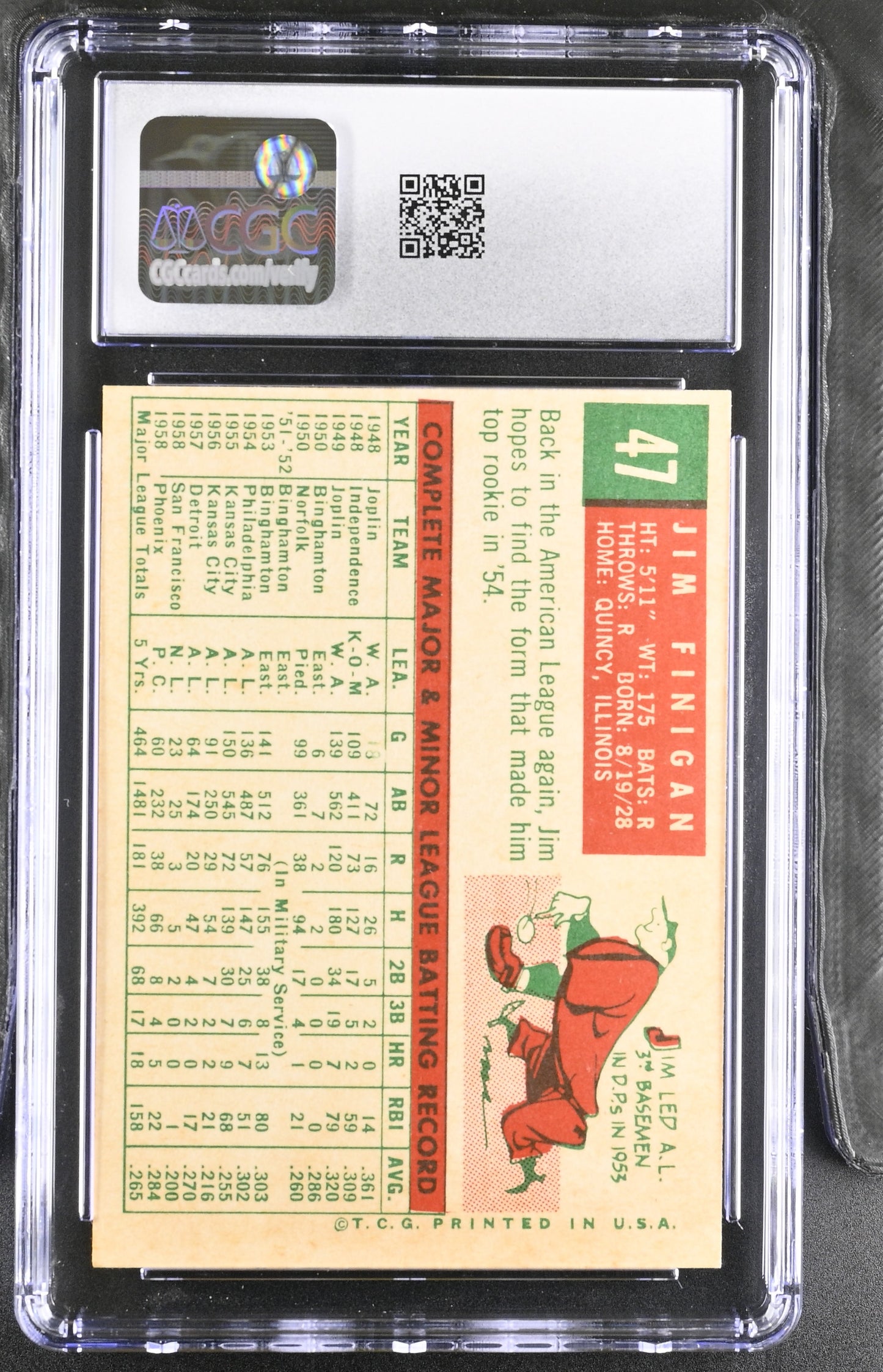 1959 Topps #47 Jim Finigan CGC 5 SN 6142657136