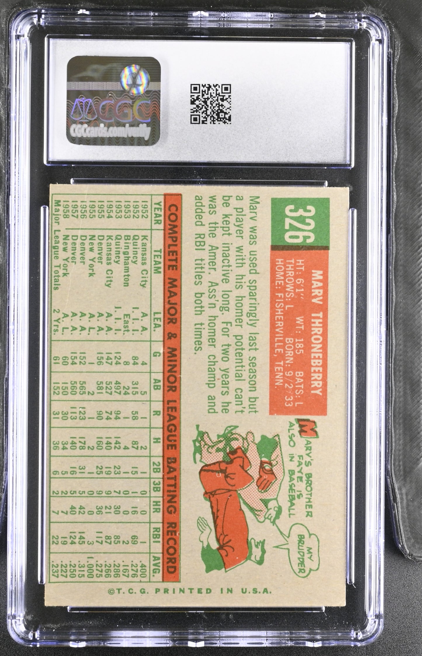 1959 Topps #326 Marv Throneberry CGC 4 SN 6142657142