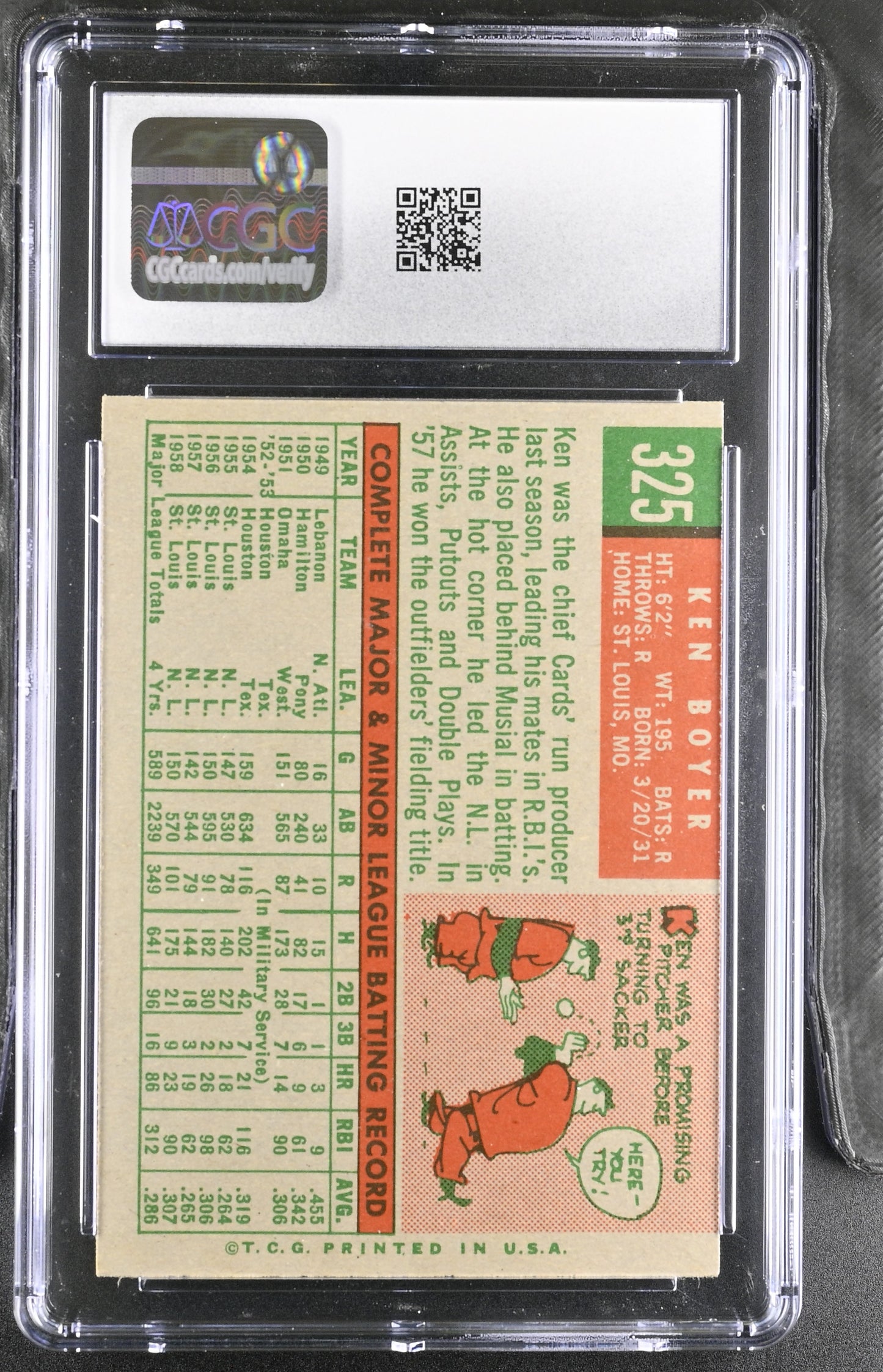 1959 Topps #325 Ken Boyer CGC 5 SN 6142657143