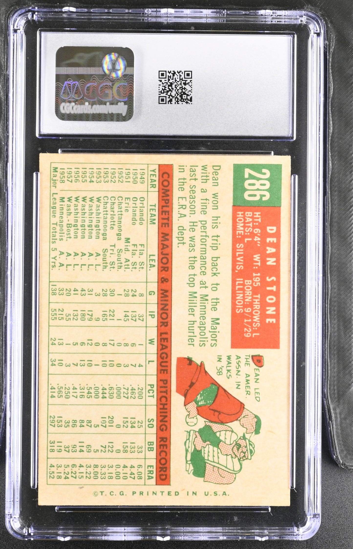 1959 Topps #286 Dean Stone CGC 7 SN 6142657149