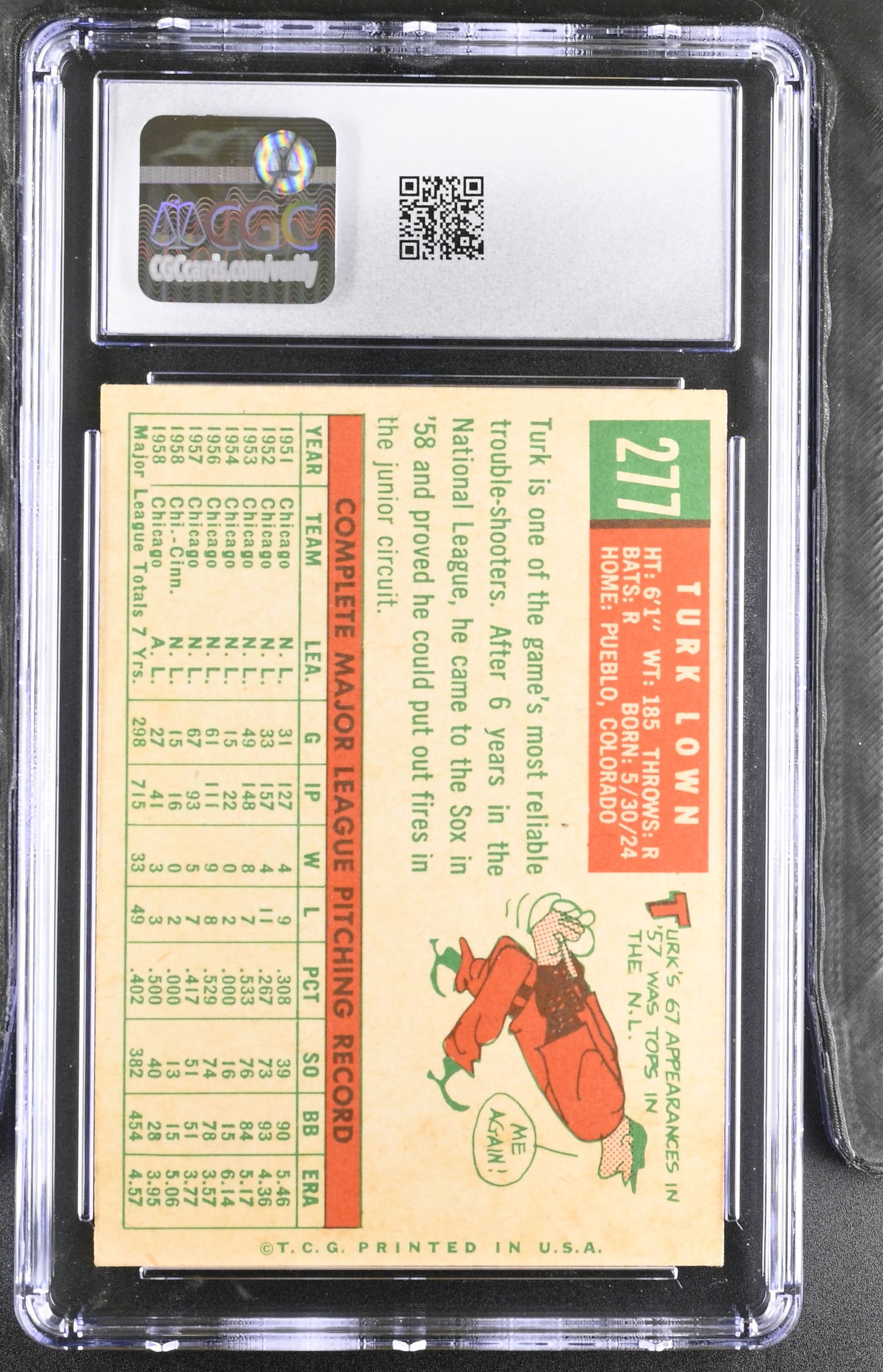 1959 Topps #277 Turk Lown CGC 7.5 SN 6142657157