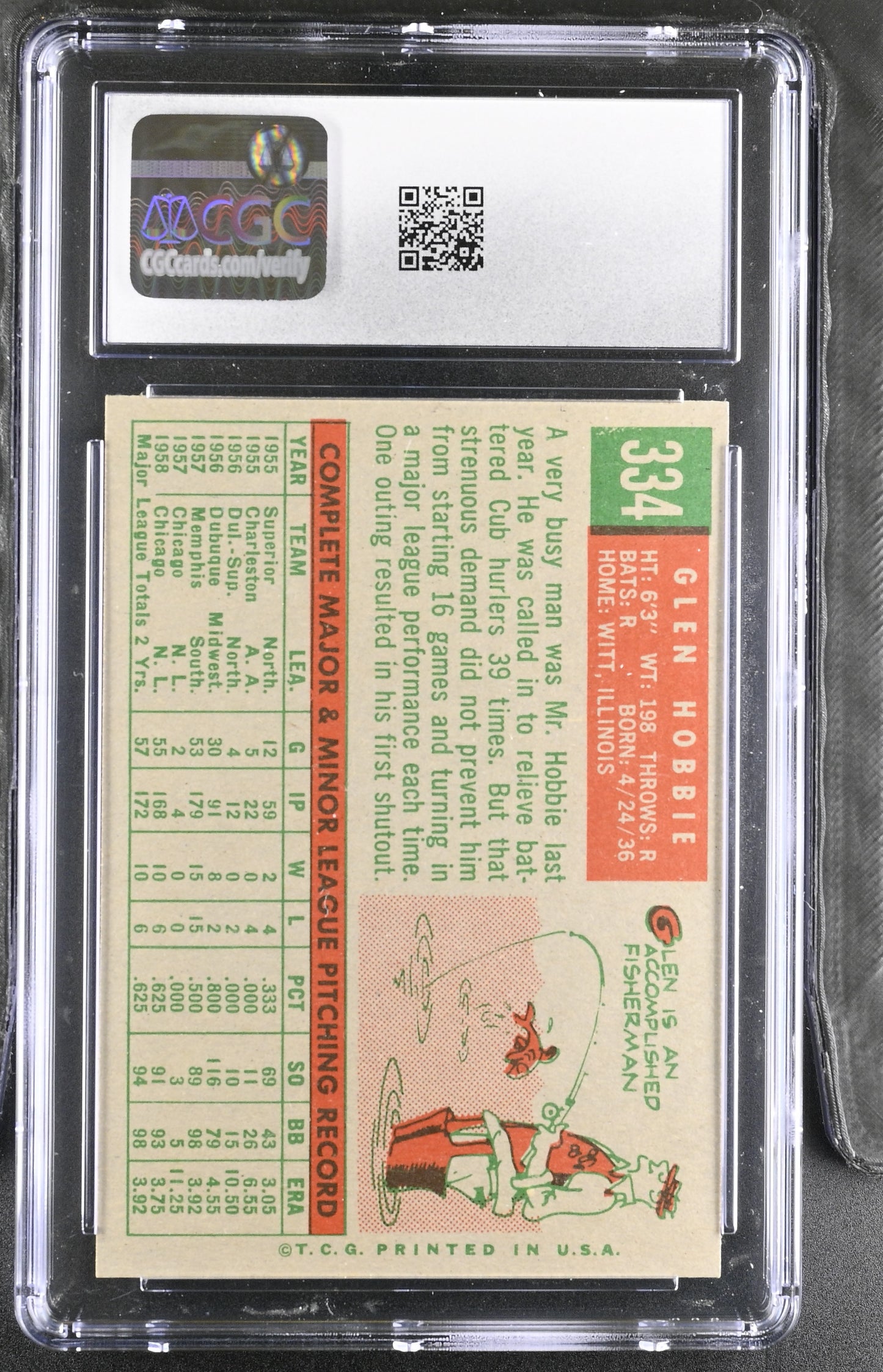 1959 Topps #334 Glen Hobbie CGC 7 SN 6142657163