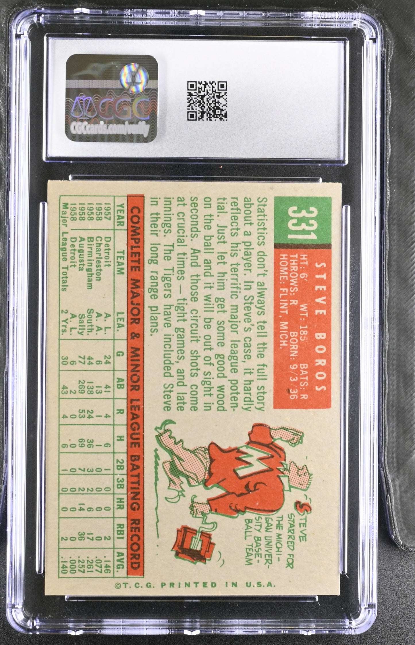 1959 Topps #331 Steve Boros CGC 6 SN 6142657164