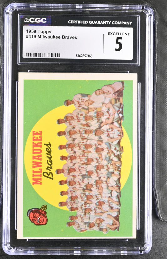 1959 Topps #419 Milwaukee Braves CGC 5 SN 6142657165