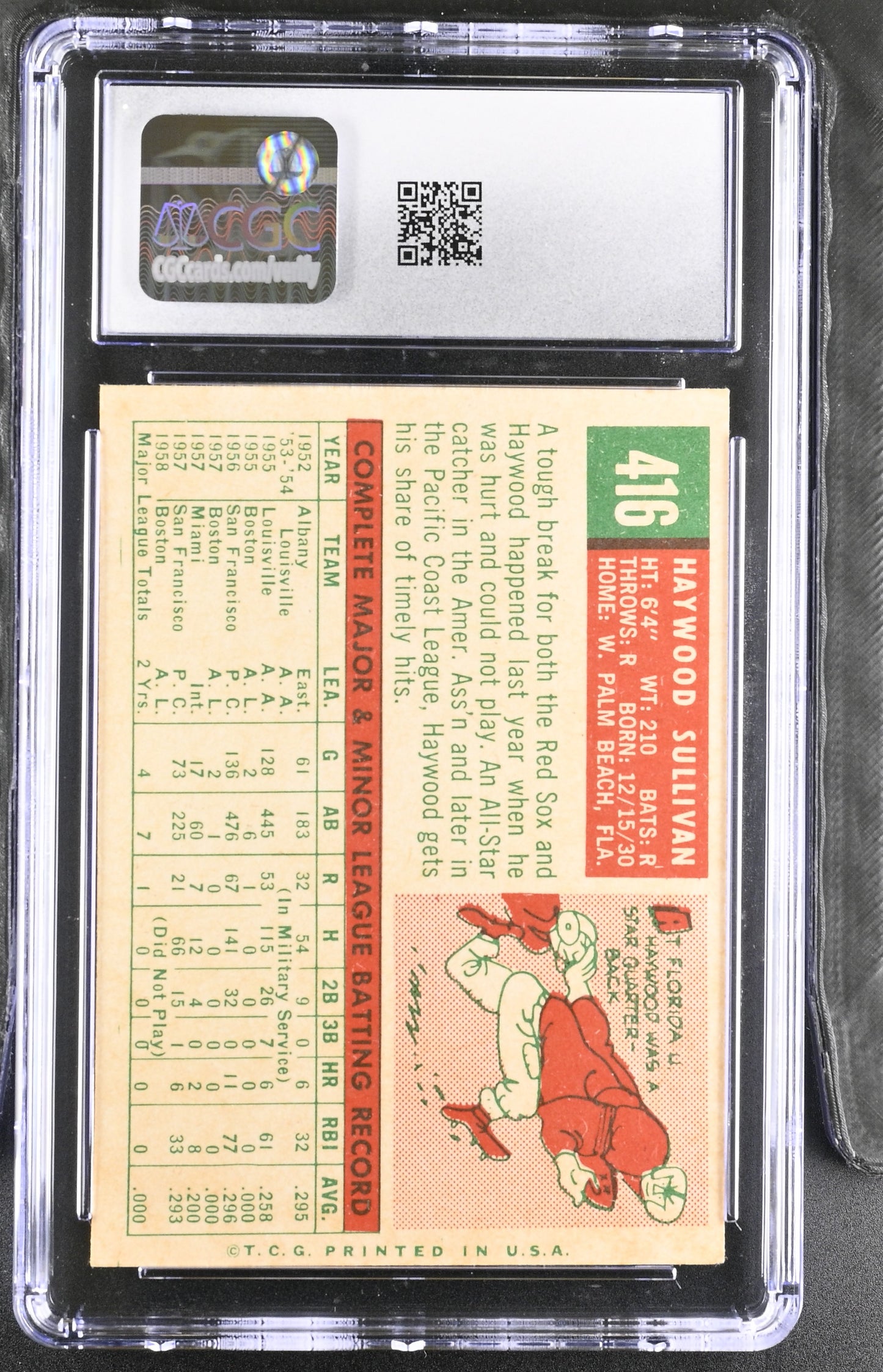 1959 Topps #416 Haywood Sullivan CGC 5.5 SN 6142657167