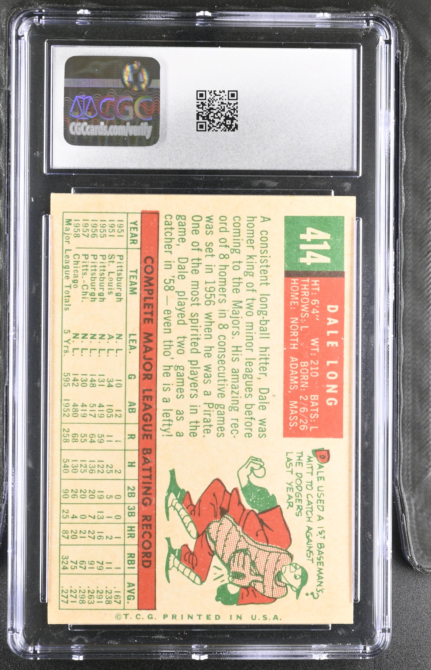 1959 Topps #414 Dale Long CGC 6 SN 6142657168