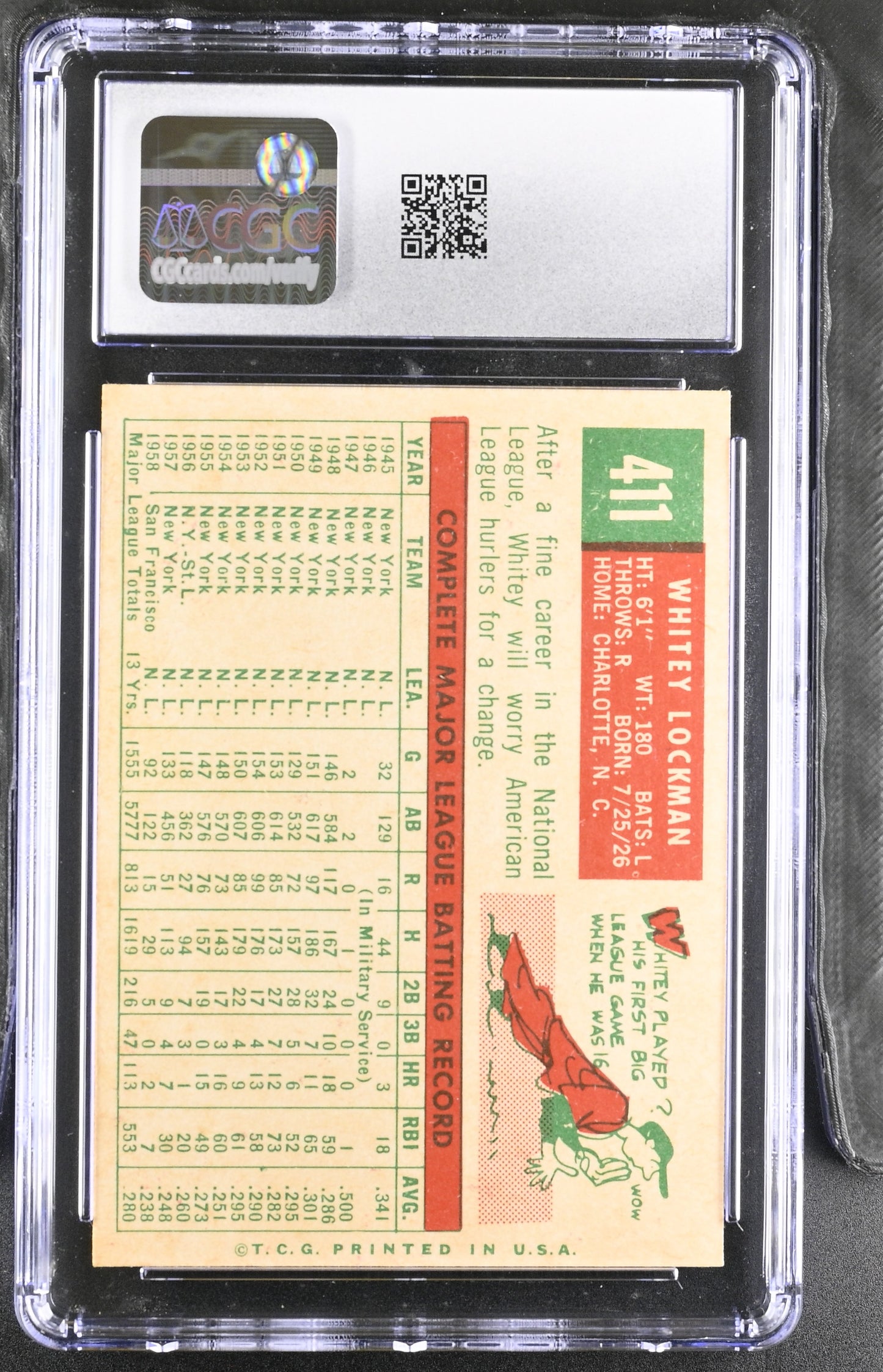 1959 Topps #411 Whitey Lockman CGC 5.5 SN 6142657170