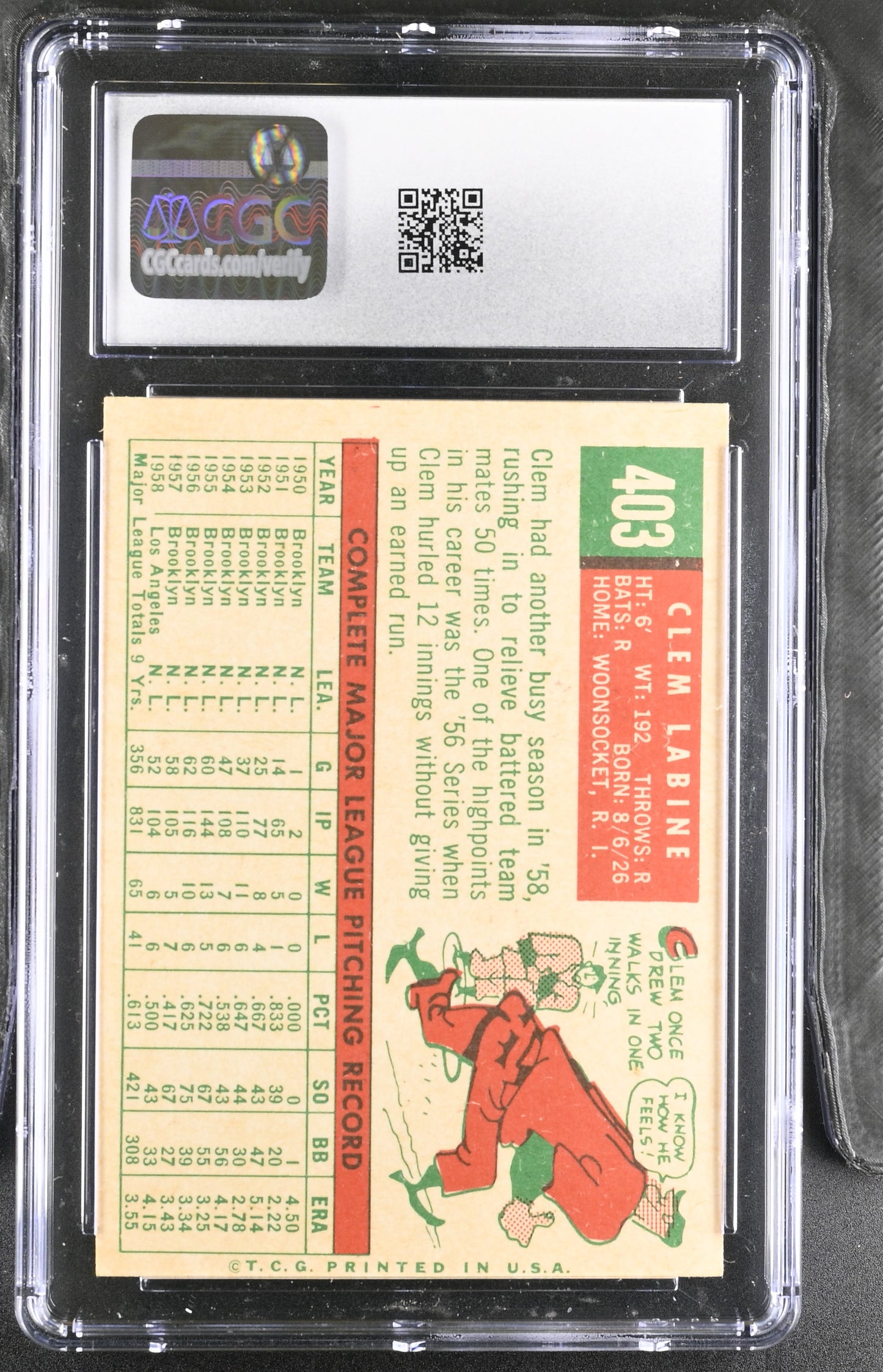 1959 Topps #403 Clem Labine CGC 6 SN 6142657173