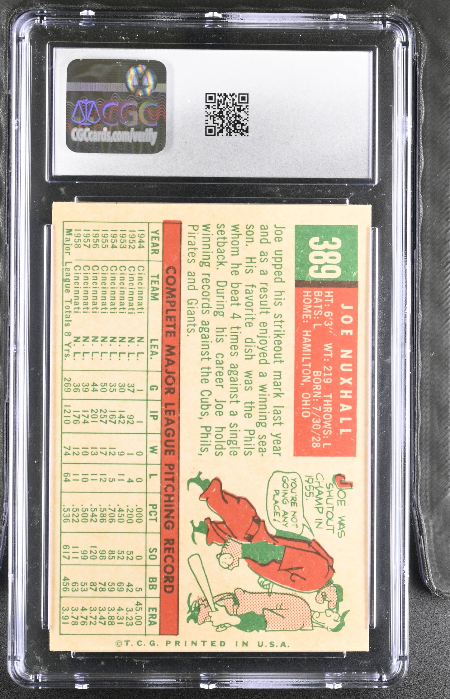 1959 Topps #389 Joe Nuxhall CGC 5.5 SN 6142657176
