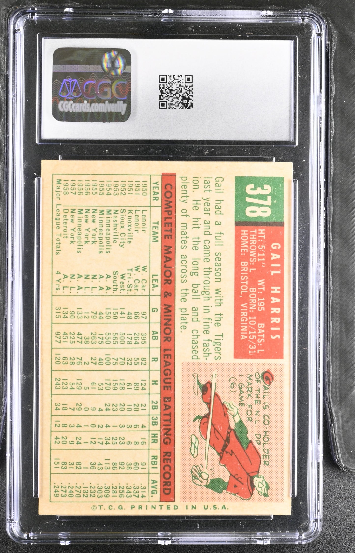 1959 Topps #378 Gail Harris CGC 7 SN 6142657179